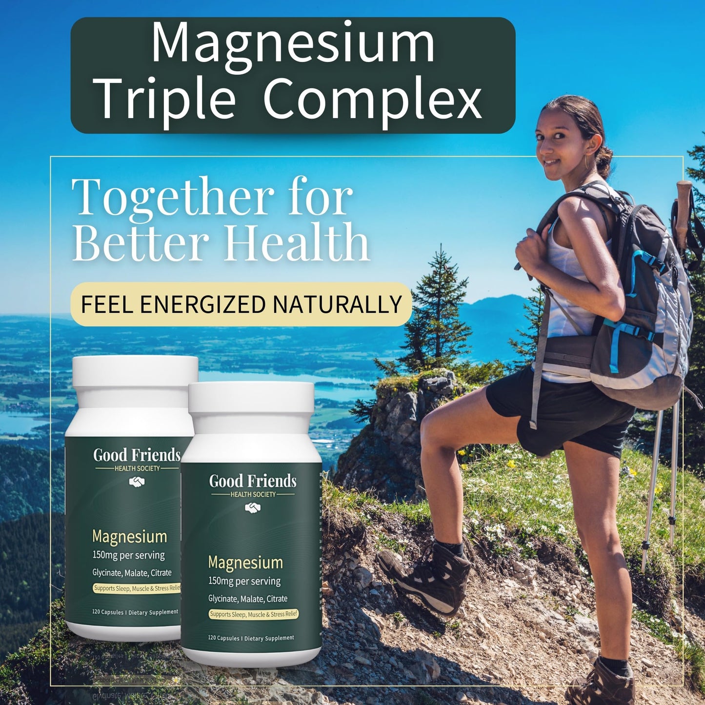 Good Friends Health Society Magnesium Glycinate, Malate, & Citrate - High Absorption Veggie Capsules, 120 Count