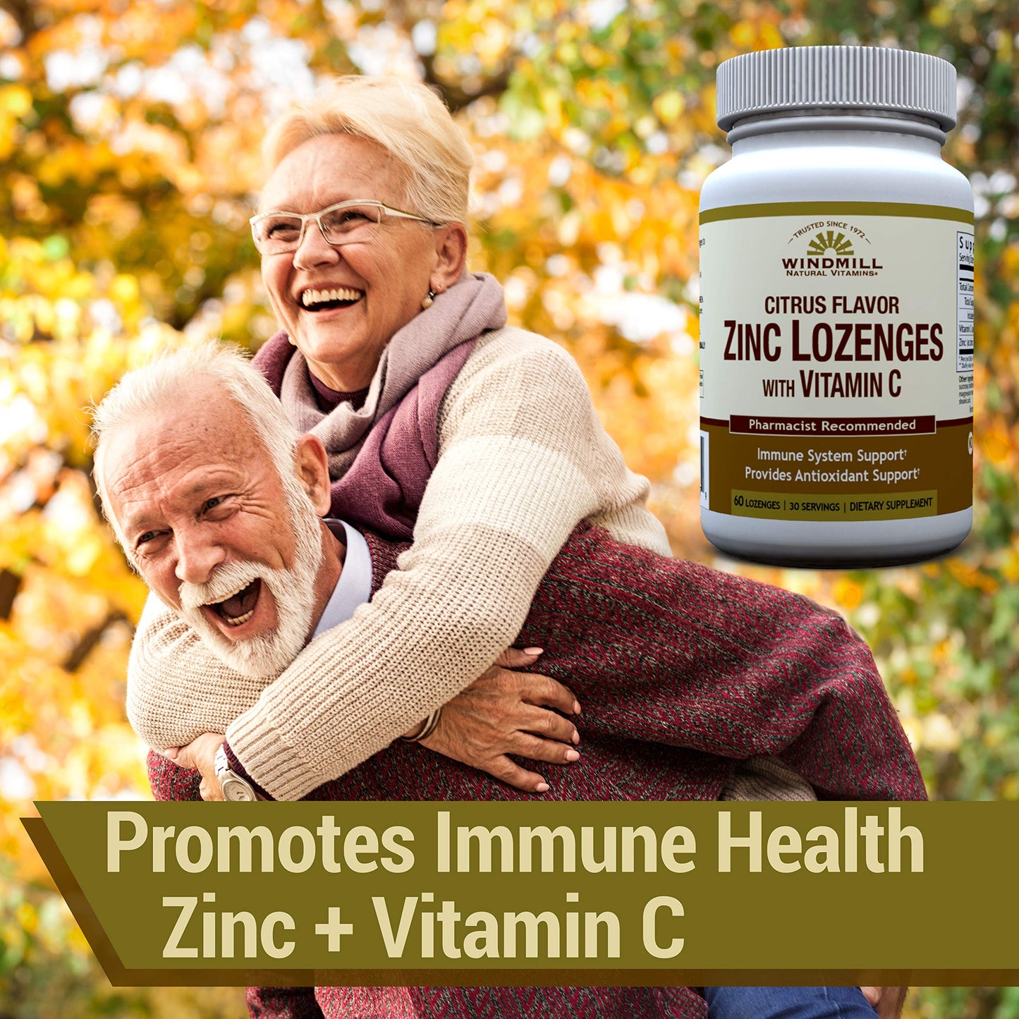Windmill Zinc Lozenges with Vitamin C Honey Lemon Flavor, Lozenge, 60 Lozenges