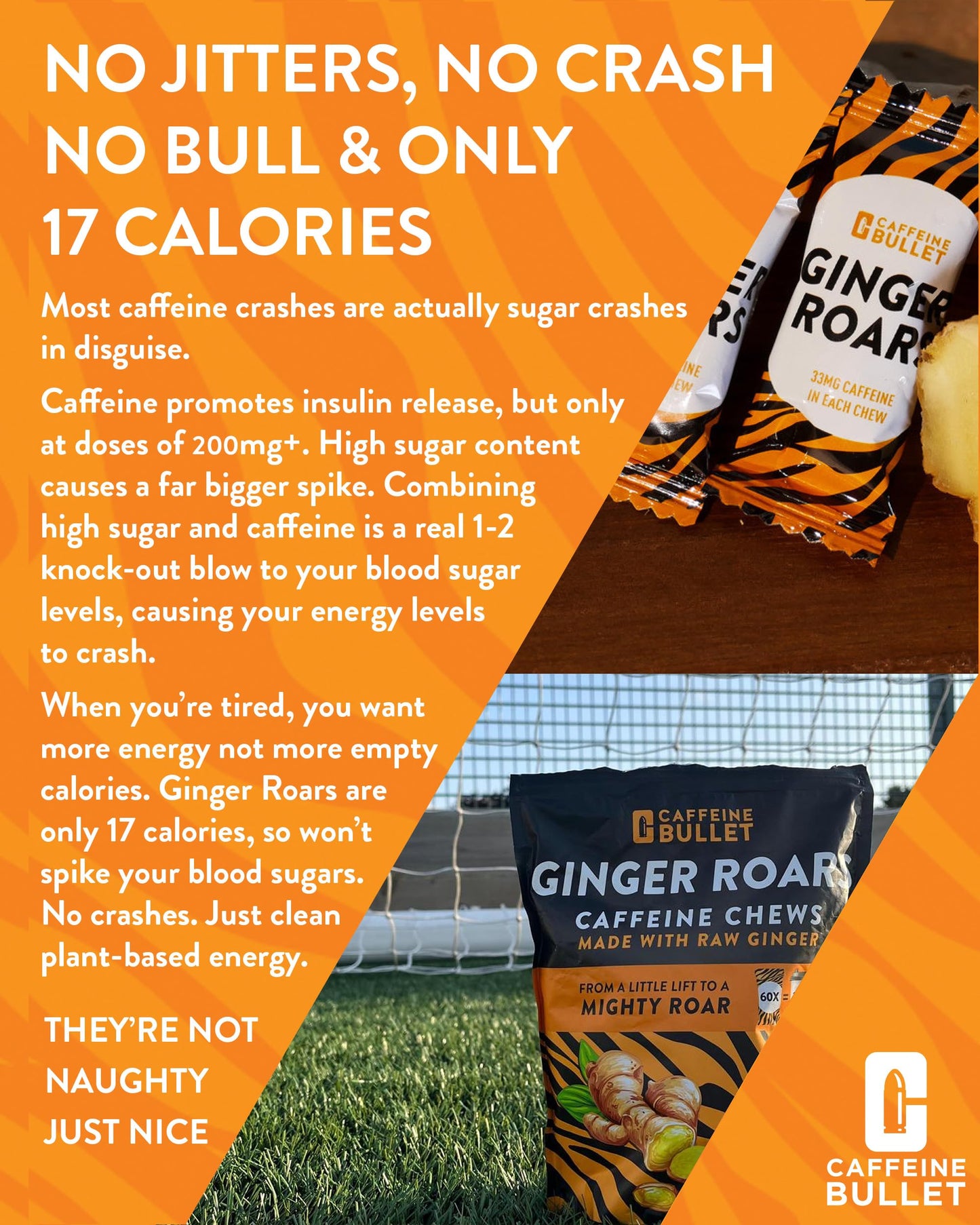 Caffeine Bullet 33mg Caffeine Chews Ginger Gummies, 60 Gummies