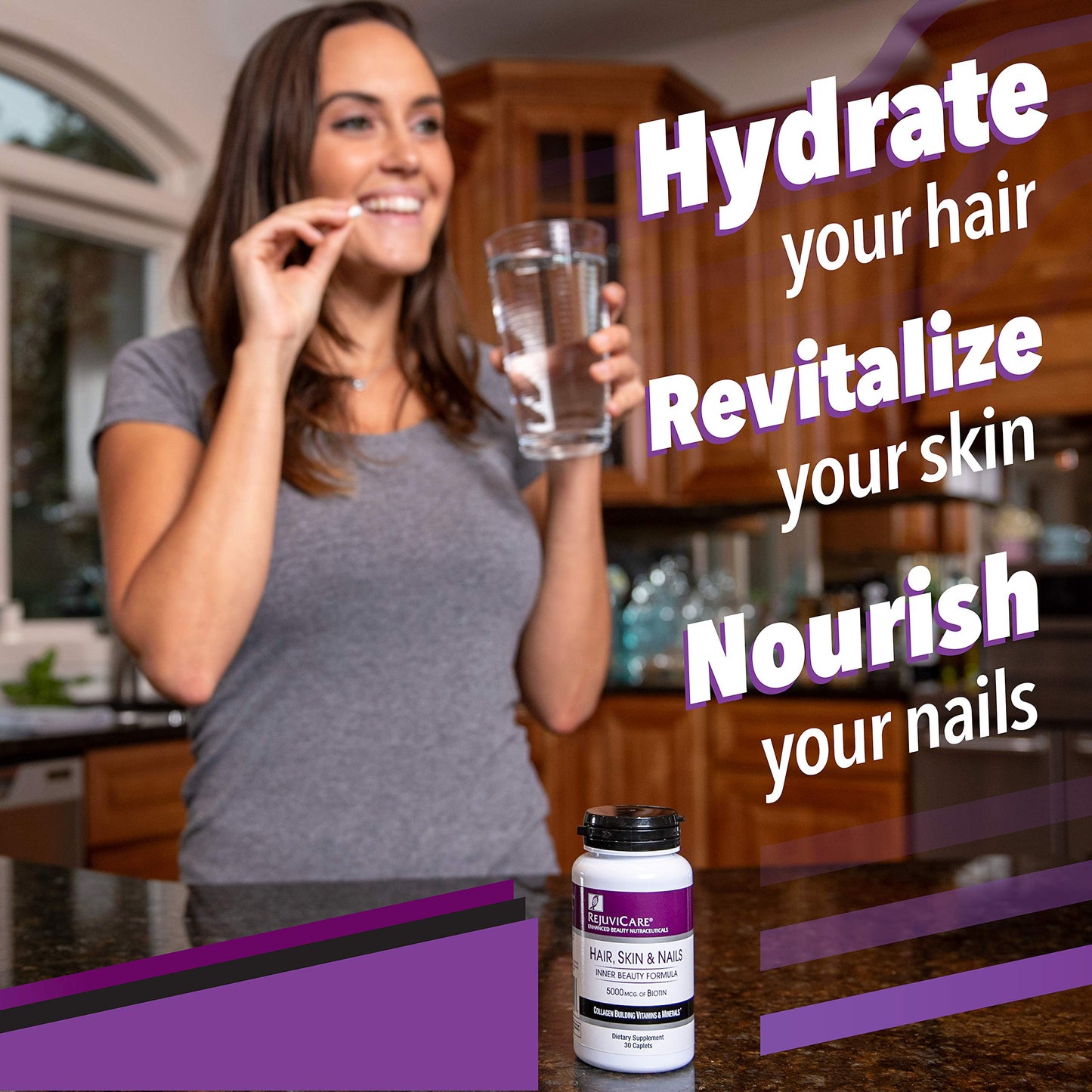 Rejuvicare Hair, Skin & Nails Beauty Formula with Biotin, Collagen Building Vitamins and Minerals Capsules 30