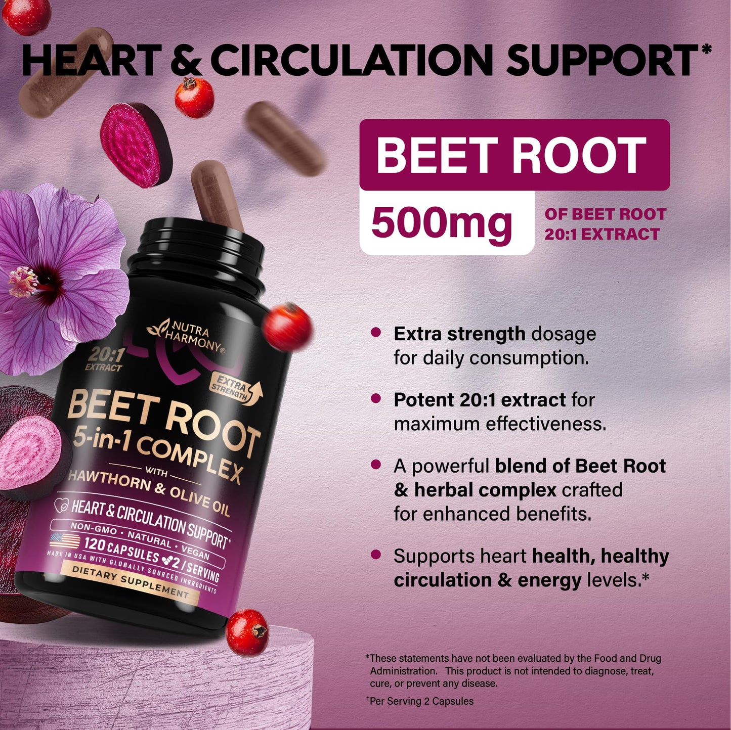 NUTRAHARMONY Beet Root Capsules, 120 Capsules