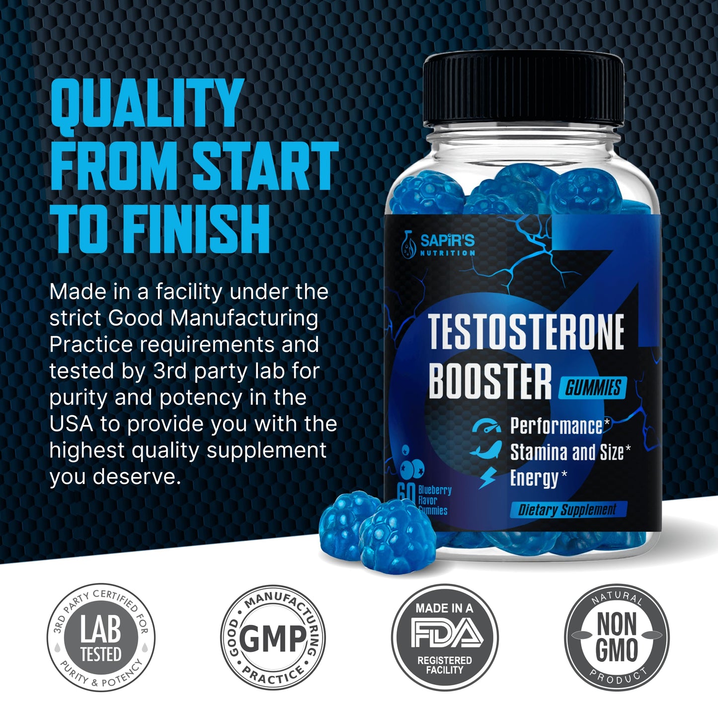 Sapir's Nutrition Testosterone Booster Gummies, 60 Count