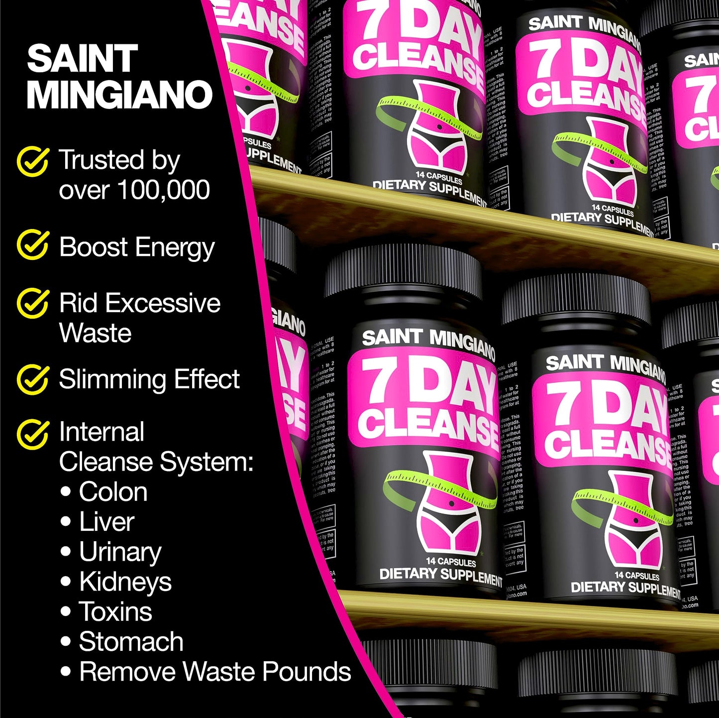 Saint Mingiano 7 Day Cleanse Program Colon Detox with Natural Laxative Senna Leaf Capsules, 14 Count
