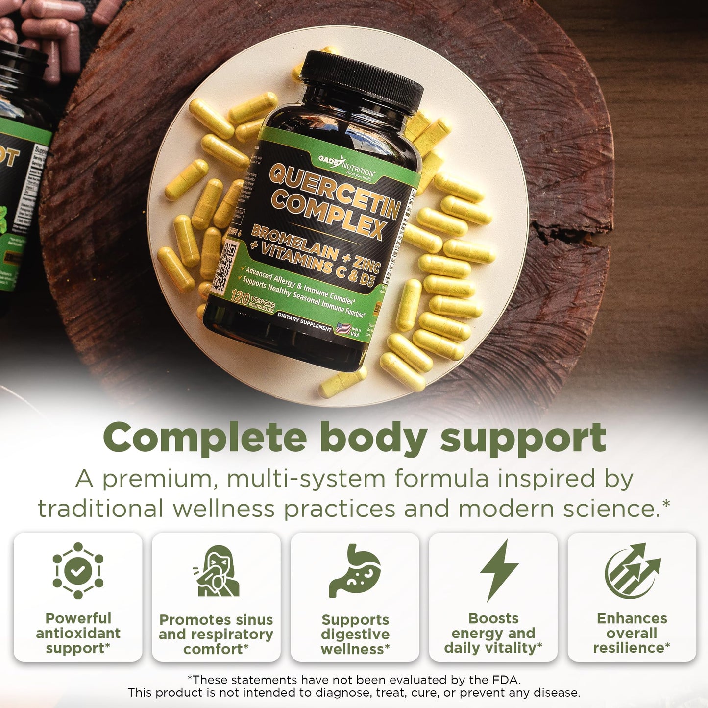 GADE NUTRITION BOOST YOUR HEALTH Organic Quercetin 500mg with Bromelain Vitamin C and Zinc Immune Support Capsule 360 Capsules