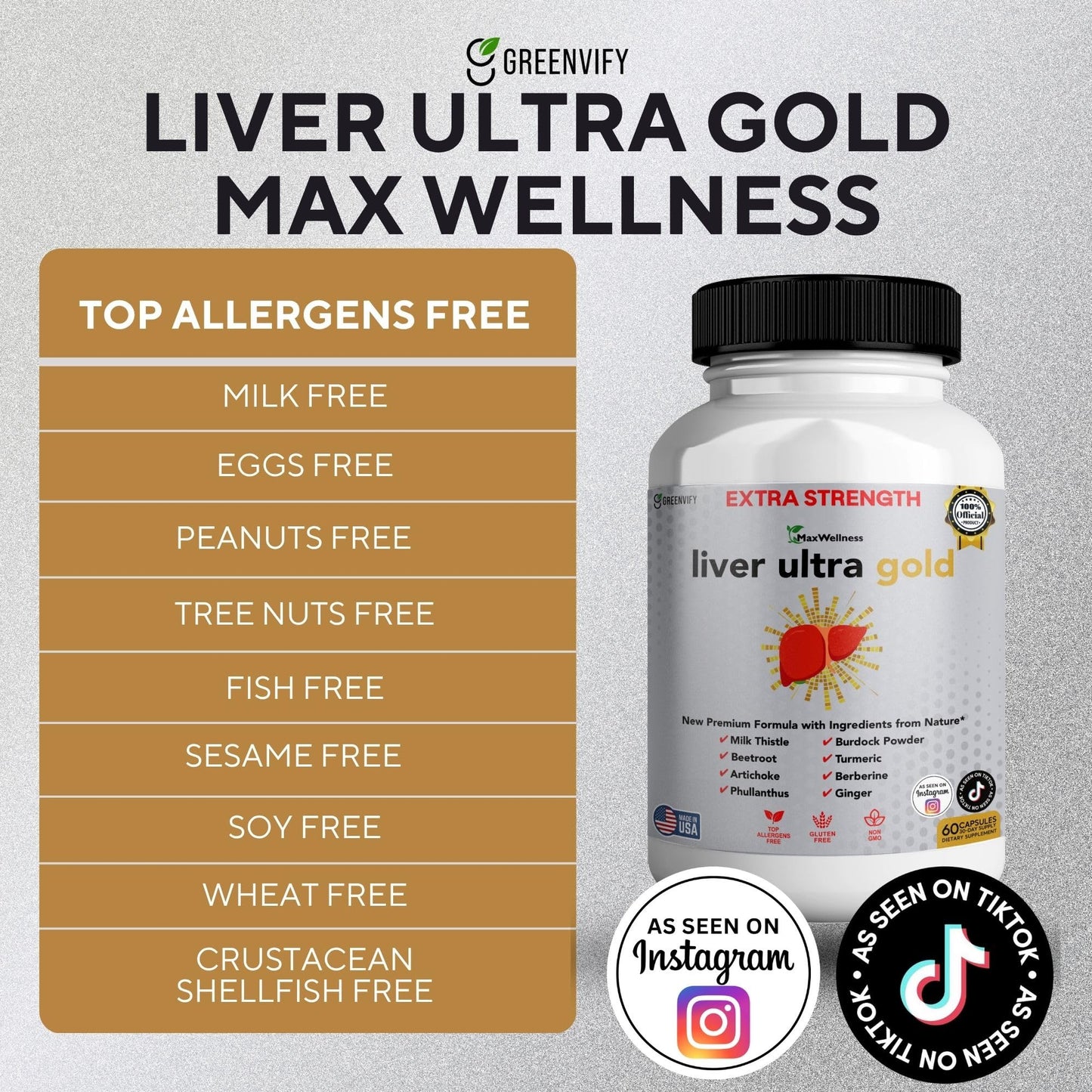 GREENVIFY Liver Ultra Gold Extra Strength Supplement Capsules 180 Count