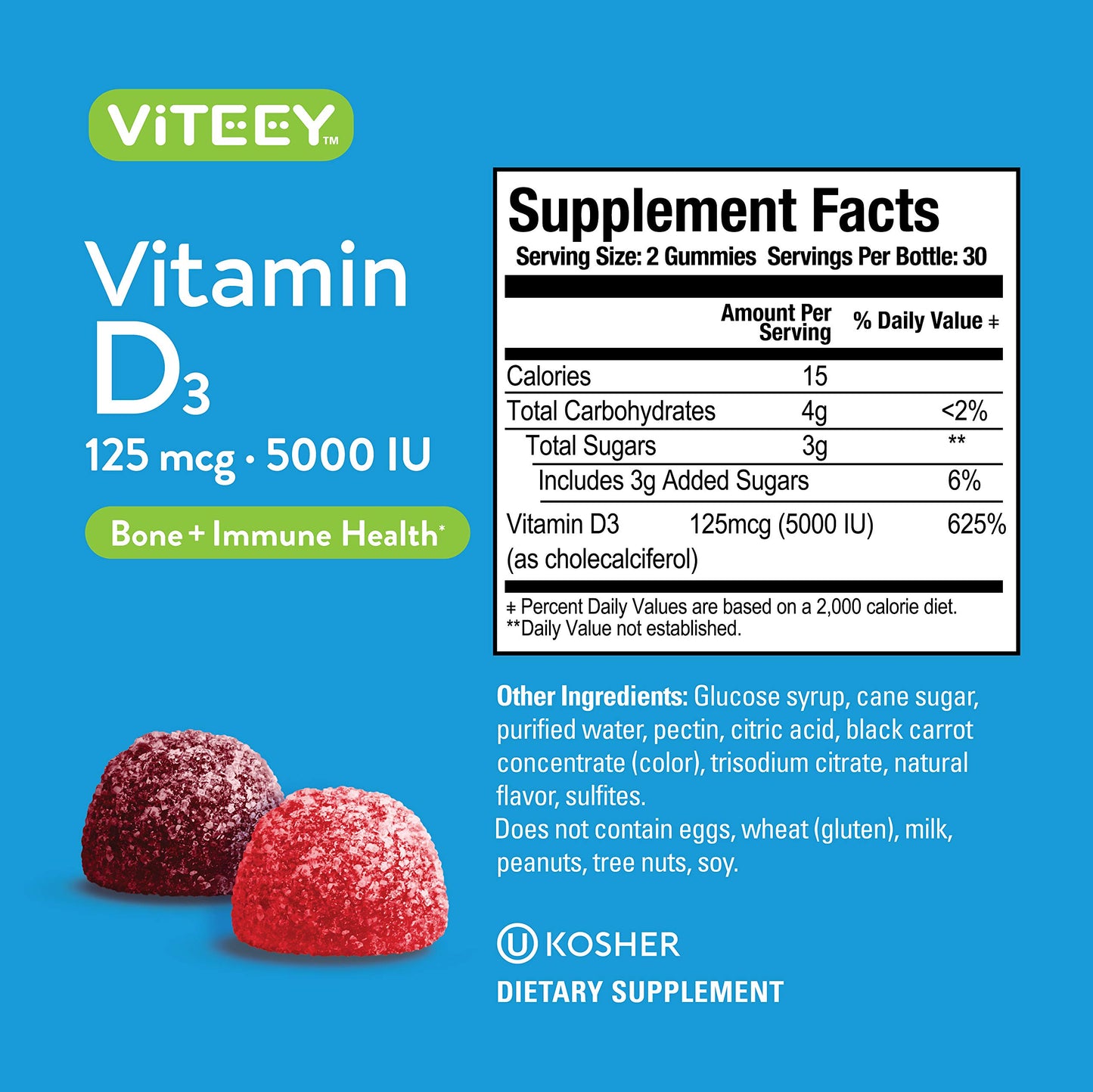 Viteey Vitamin D3 Gummies for Adults & Teens 60 Count