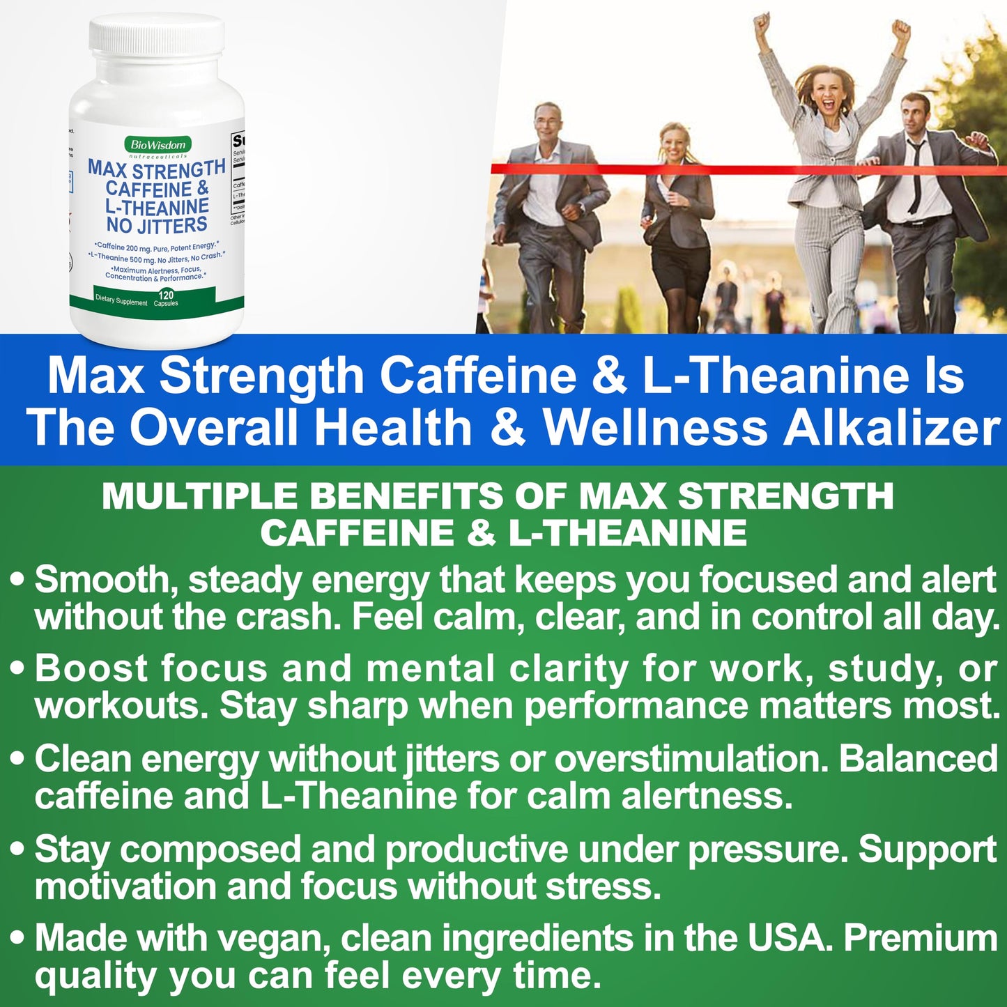 BioWisdom Nutraceuticals Max Strength Caffeine L-Theanine Capsules, 60 Count