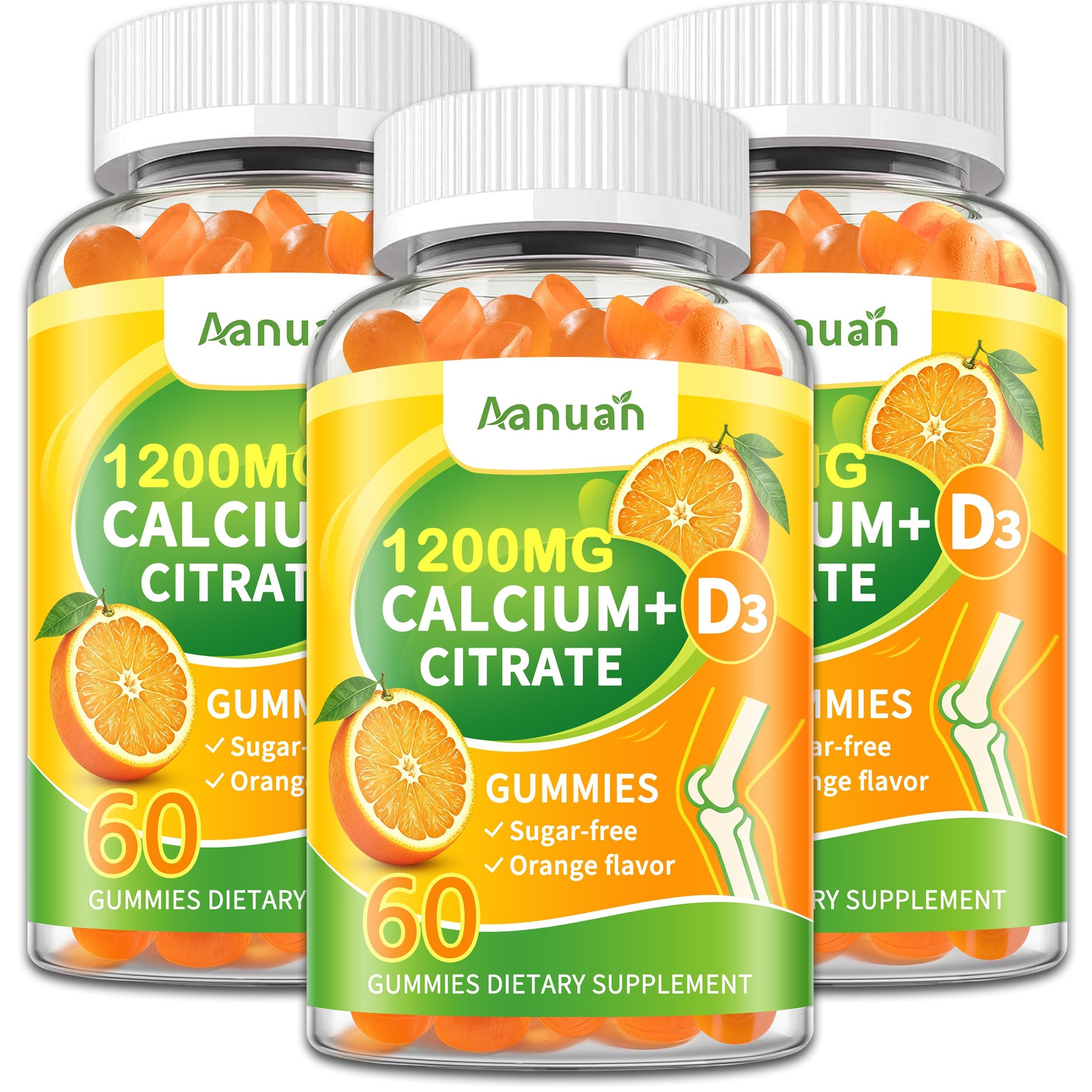 Aanuan Calcium Citrate 600-1200 mg with Vitamin D3 Gummies 180 Count