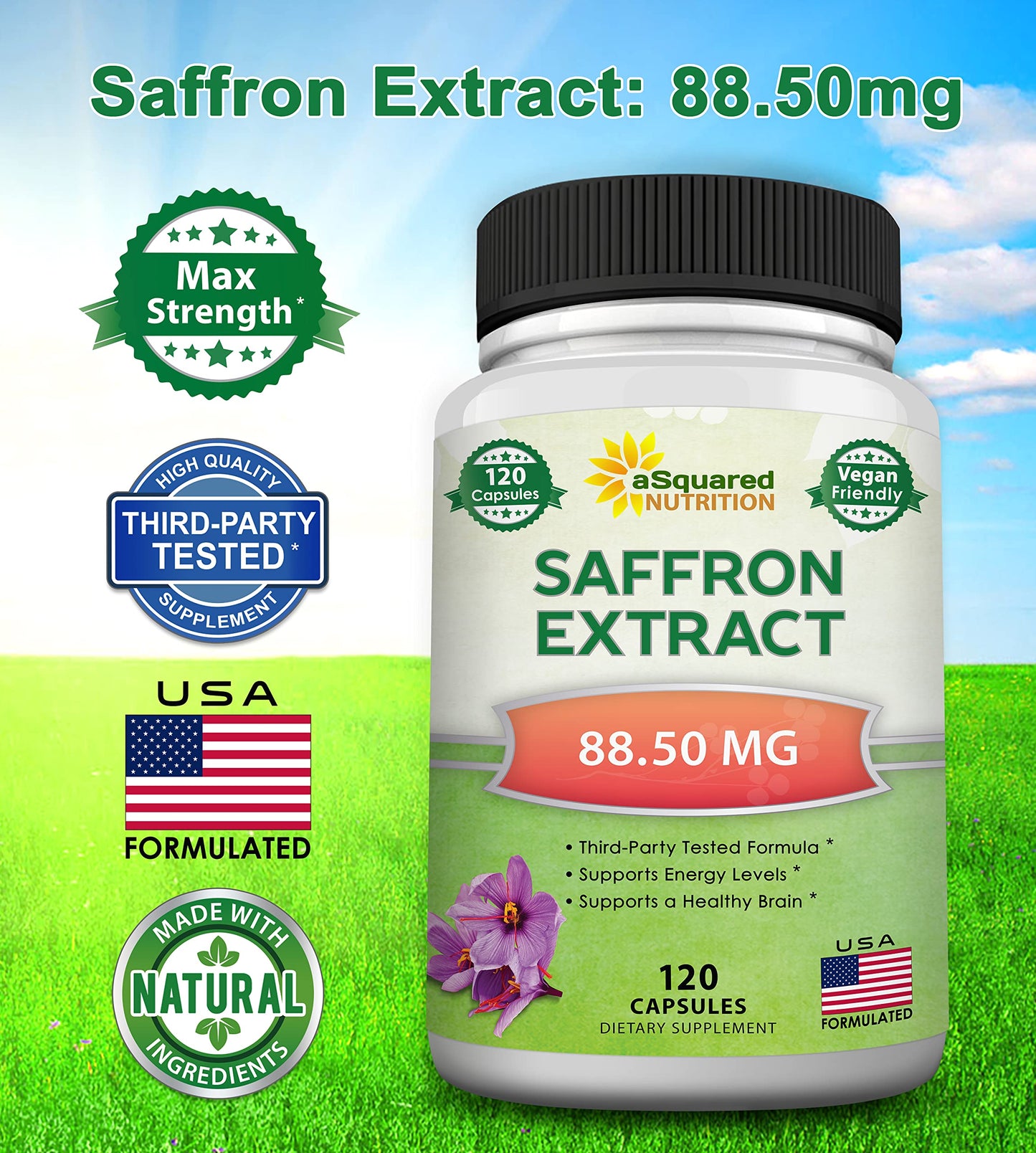 aSquared Nutrition Saffron Supplements Capsules, 120-count