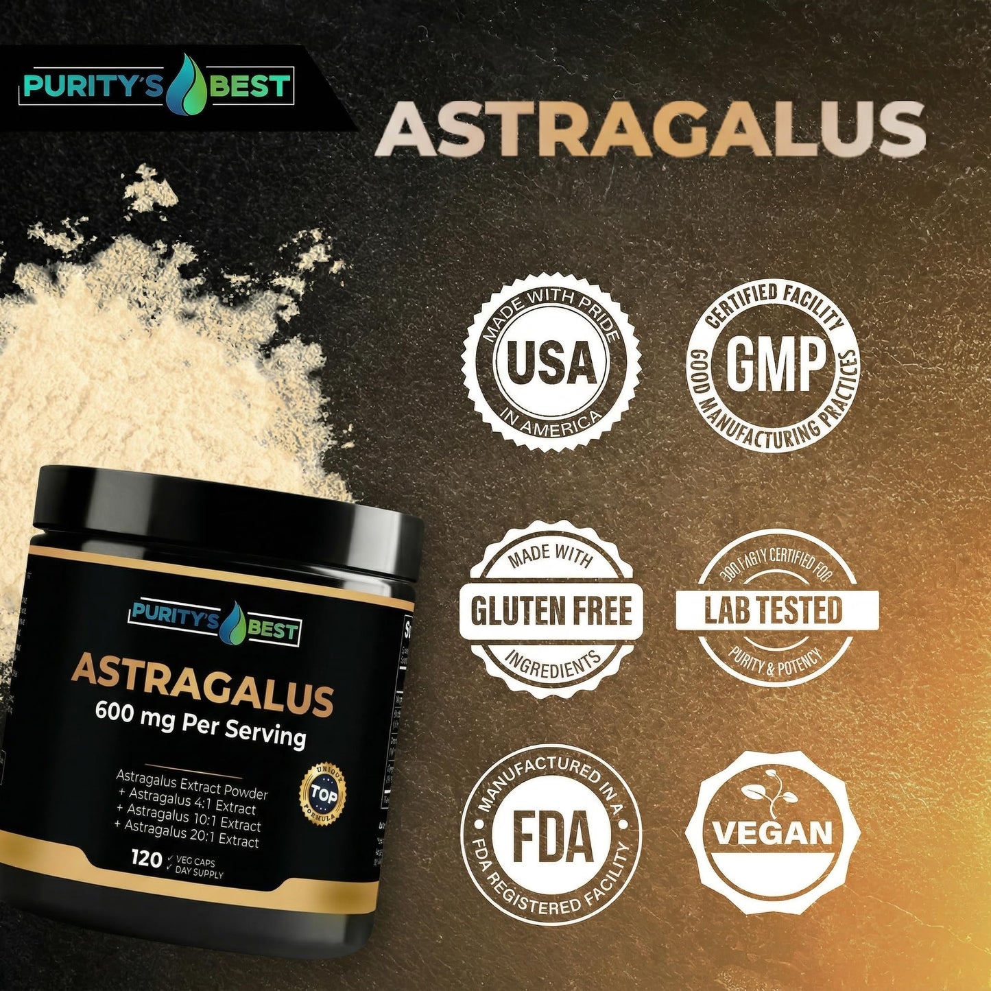 Purity`s Best Astragalus Root Complex Capsules 120 Count