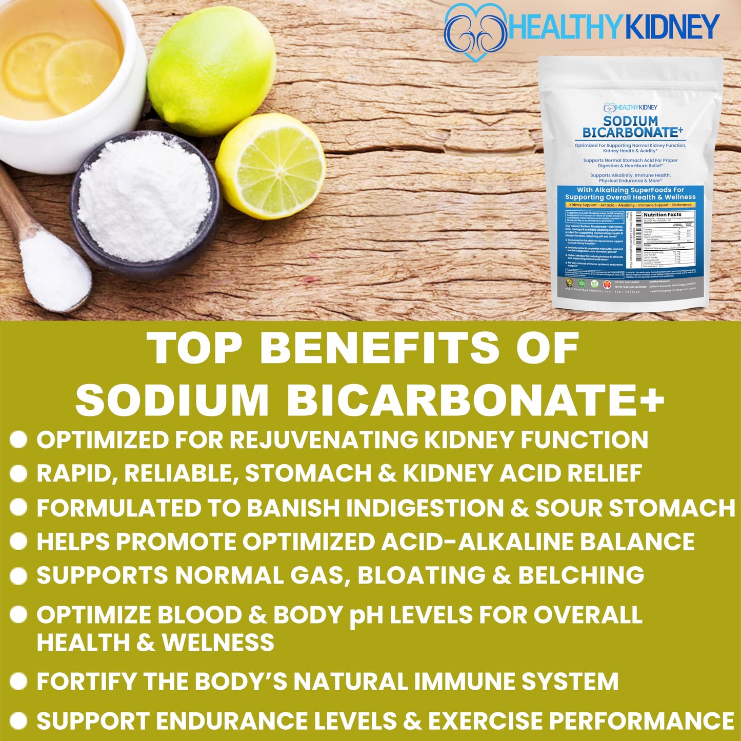 Kidney Restore Organic Sodium Bicarbonate Alkaline Supplement Powder 1 lb