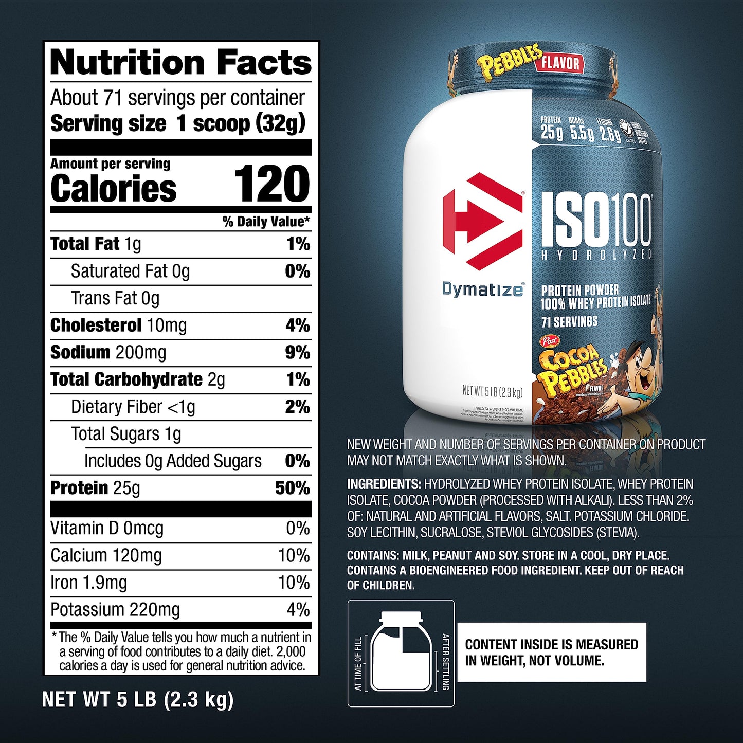Dymatize ISO100 Protein Powder 100% Whey Isolate Cocoa Pebbles 80 Servings