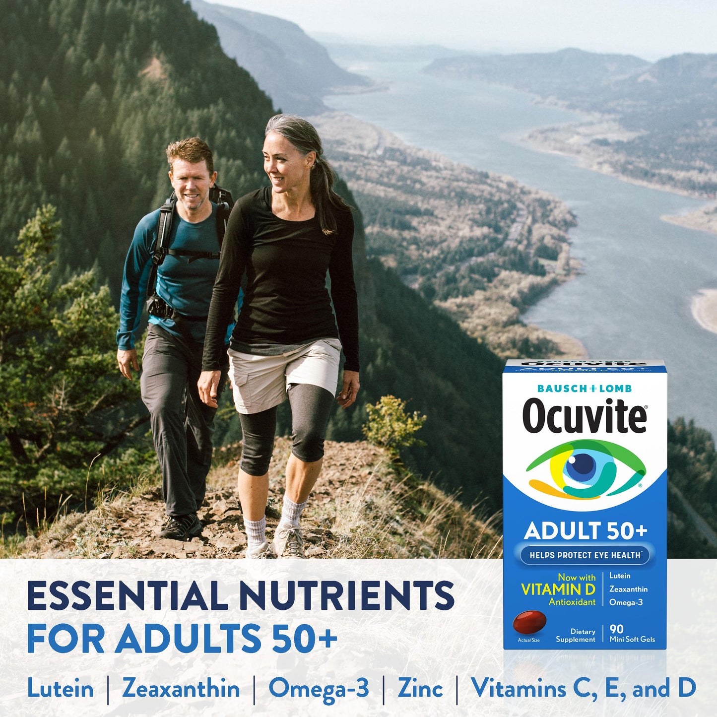 Bausch + Lomb Ocuvite Adult 50+ Eye Health Vitamins and Minerals with Lutein, Zeaxanthin and Omega-3 Softgels, 90 Count