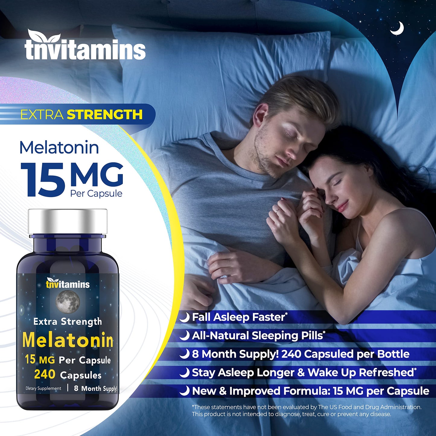 tnvitamins Melatonin 15 mg Capsule, 240 Count