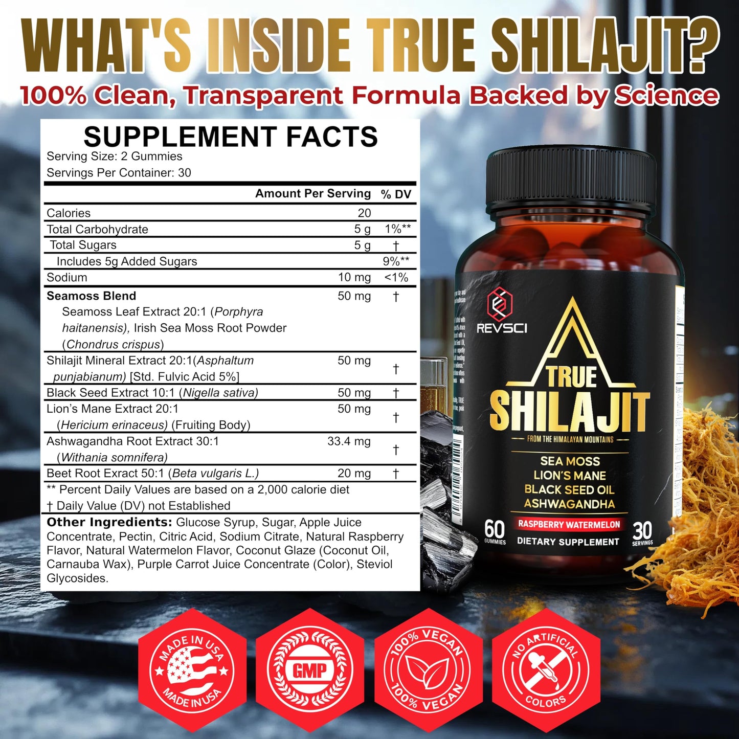 Revolution Science Himalayan Natural Shilajit for Men Gummies 60 Count