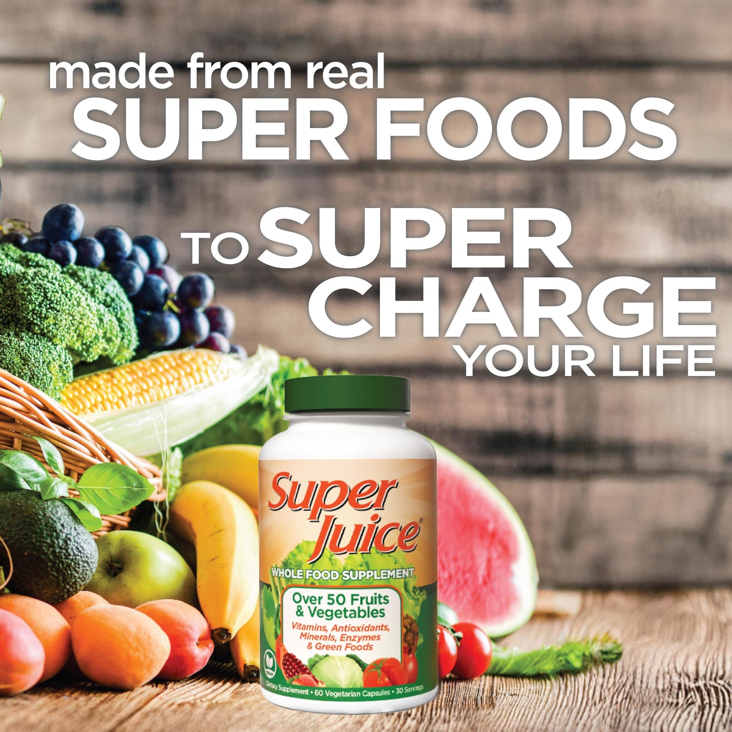 Super Juice Wholefood Vegetable & Fruit Supplement Capsule, 60 Count