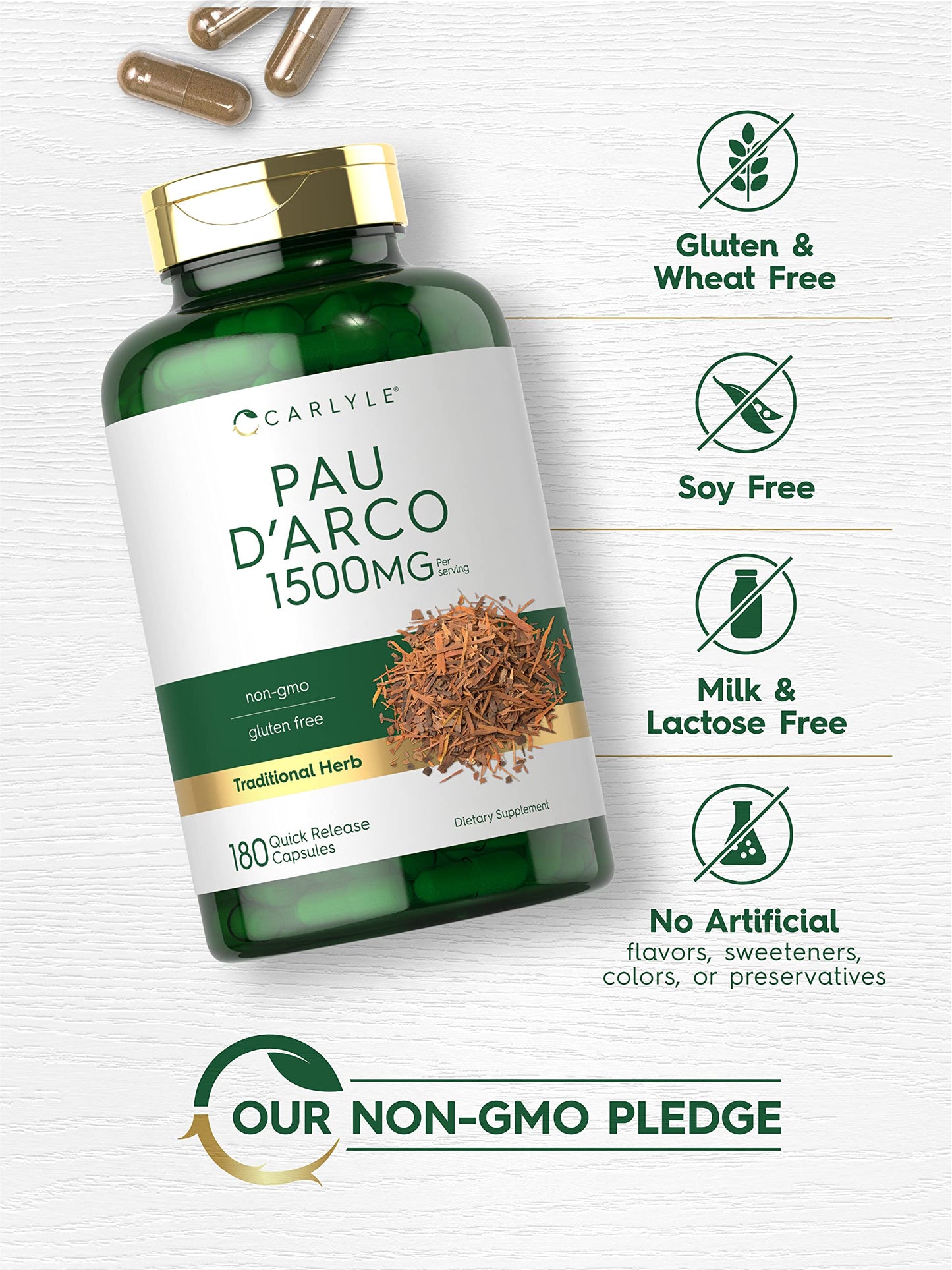 Carlyle Pau D'Arco Capsules 1500mg, 180 Count