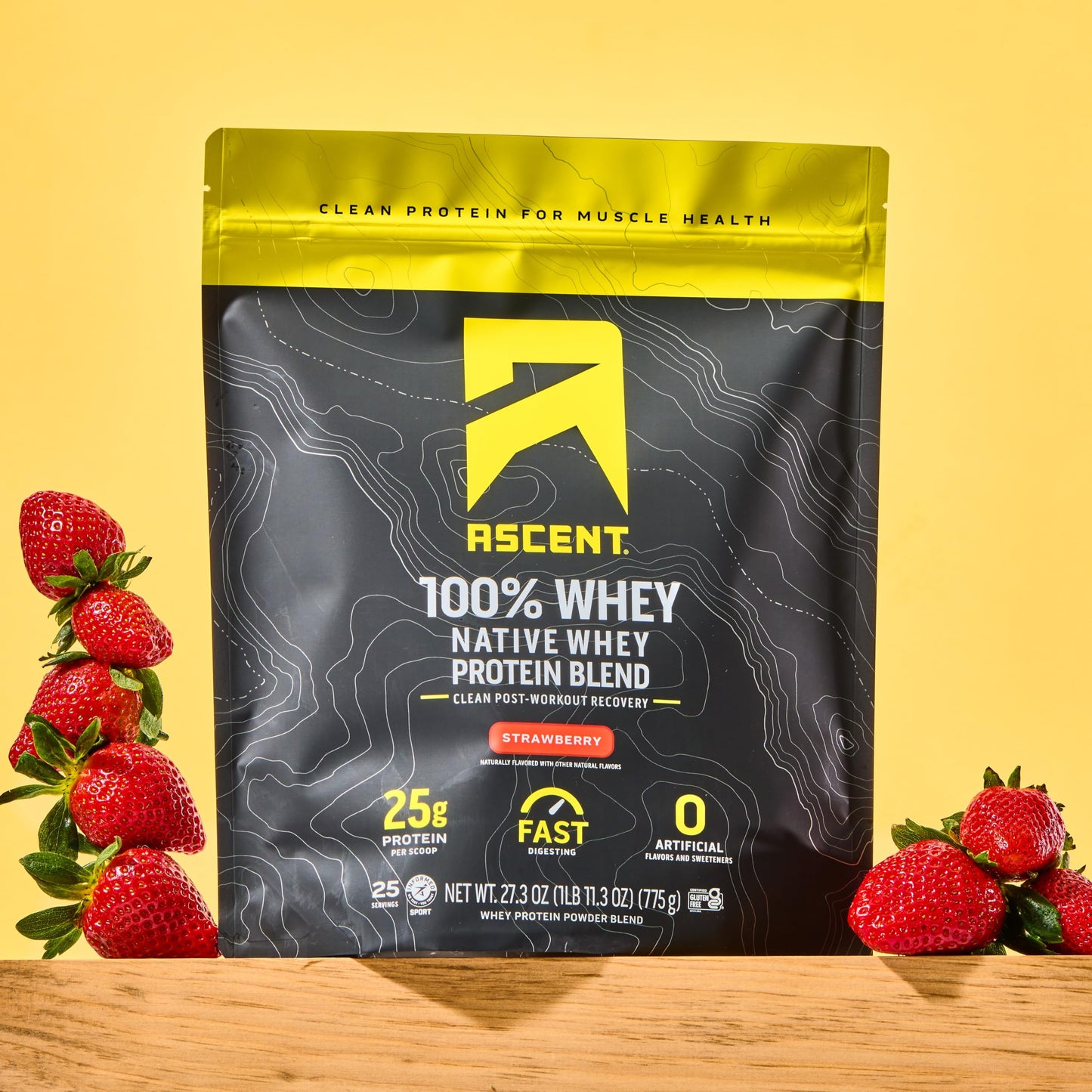 Ascent 100% Whey Protein Powder Strawberry 27.2 Servings