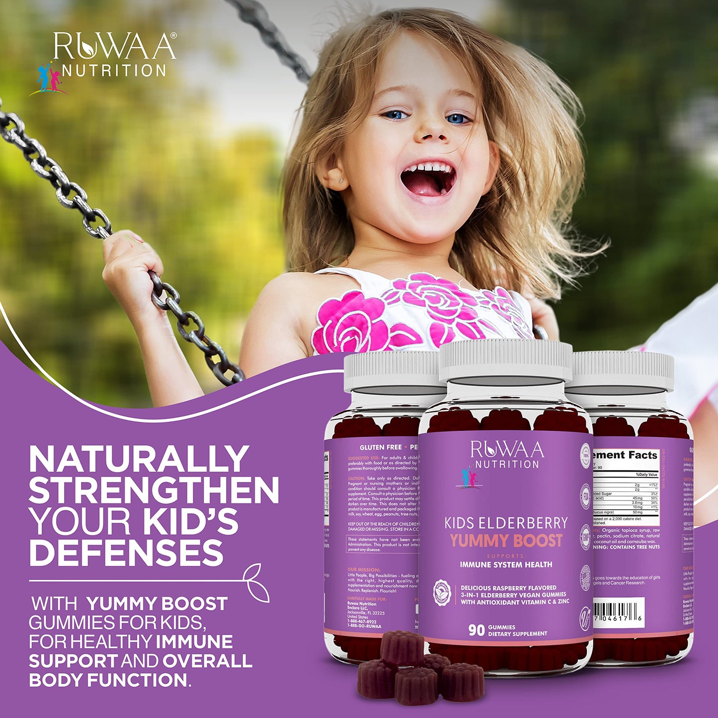 RUWAA NUTRITION Elderberry Gummies with Zinc and Vitamin C, 60 Gummies