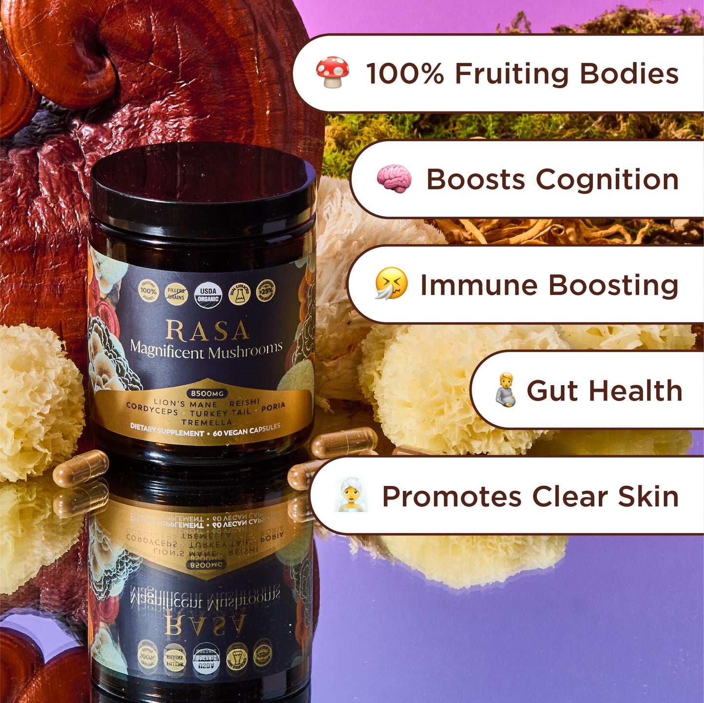 Rasa Magnificent Mushrooms Capsules, 60 Count