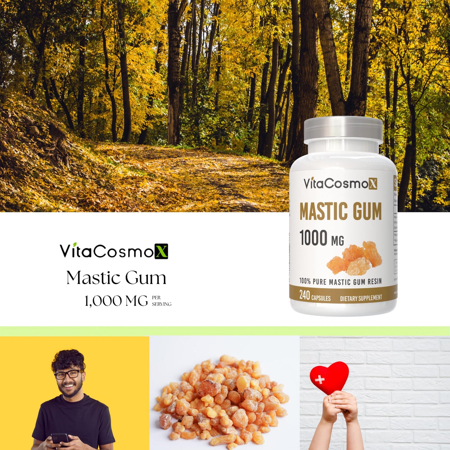VitaCosmoX Mastic Gum Capsules, 1000 mg, 240 Count