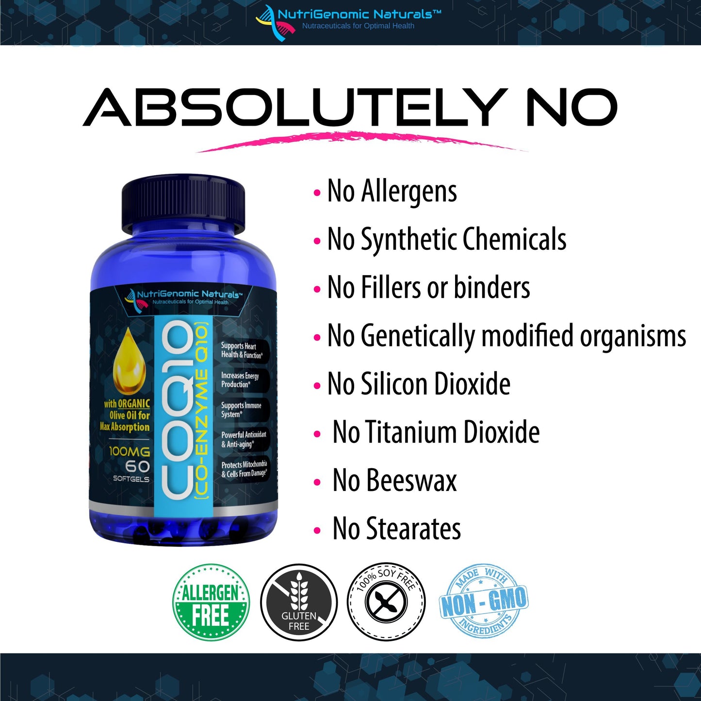 NutriGenomic Naturals CoQ10 100mg Softgels 60 Count