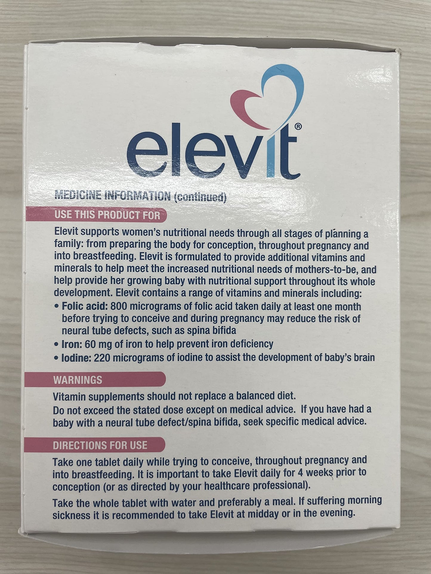 ELEVIT Elevit TAB with Iodine Tablet, 100 Count