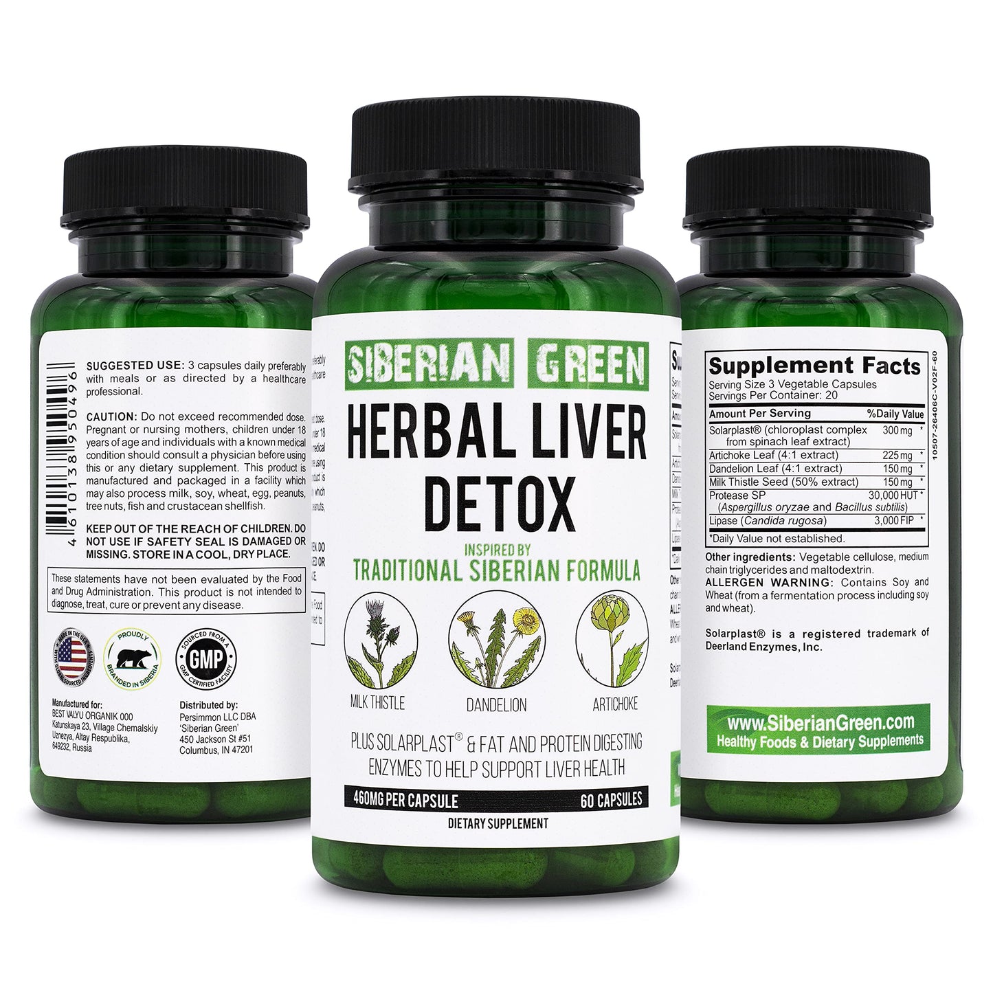 Siberian Green Herbal Liver Detox with Milk Thistle Artichoke Dandelion 60 Capsules