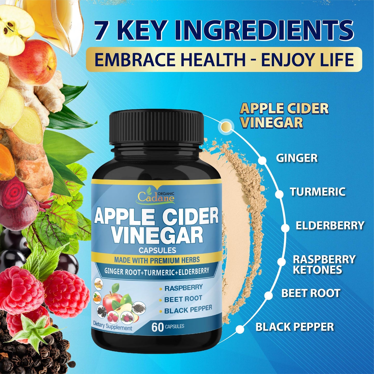 Organic Cadane Apple Cider Vinegar Extract Capsules, 120 Capsules