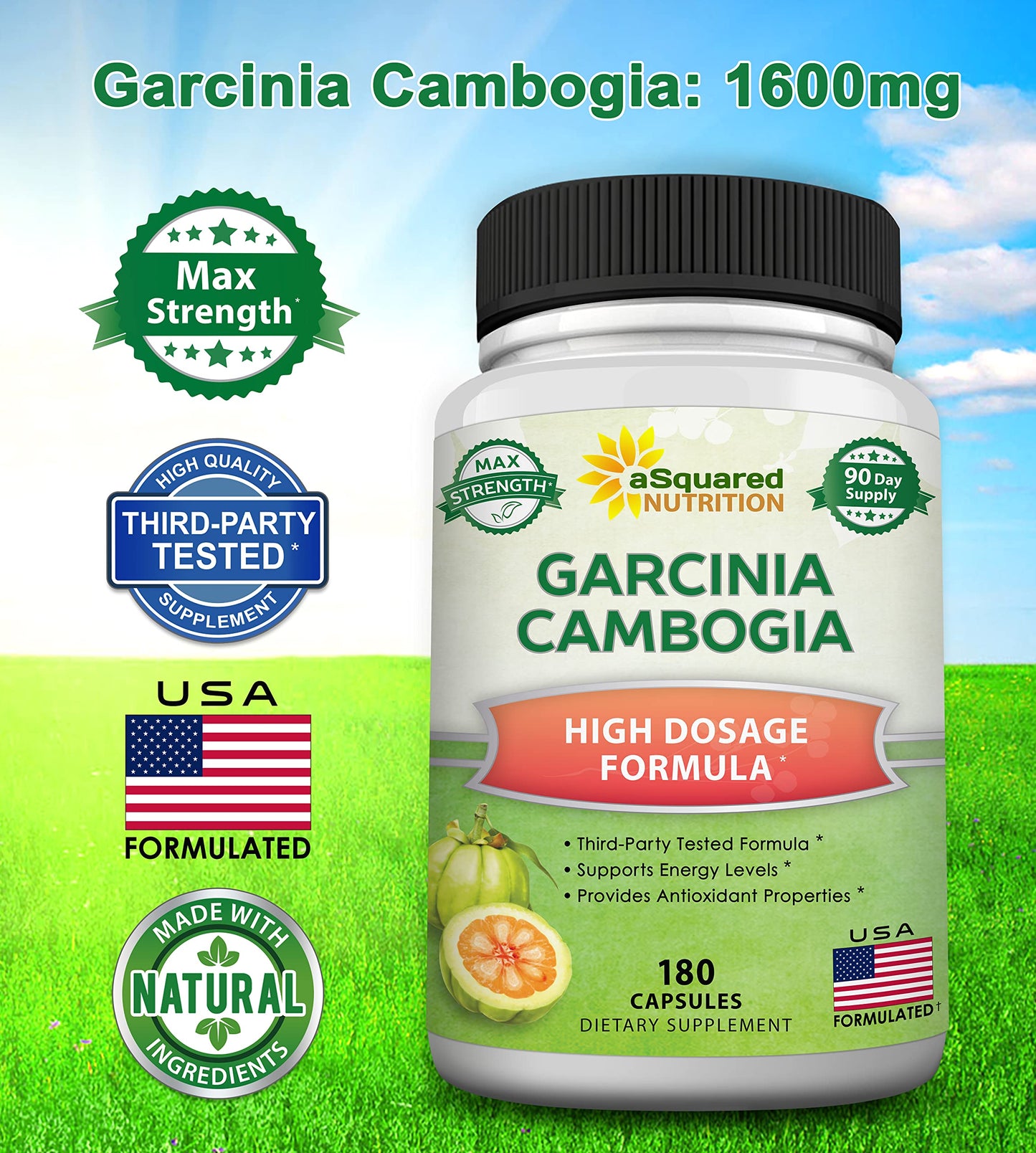 aSquared Nutrition Garcinia Cambogia 1600mg/Serving 180 Capsules