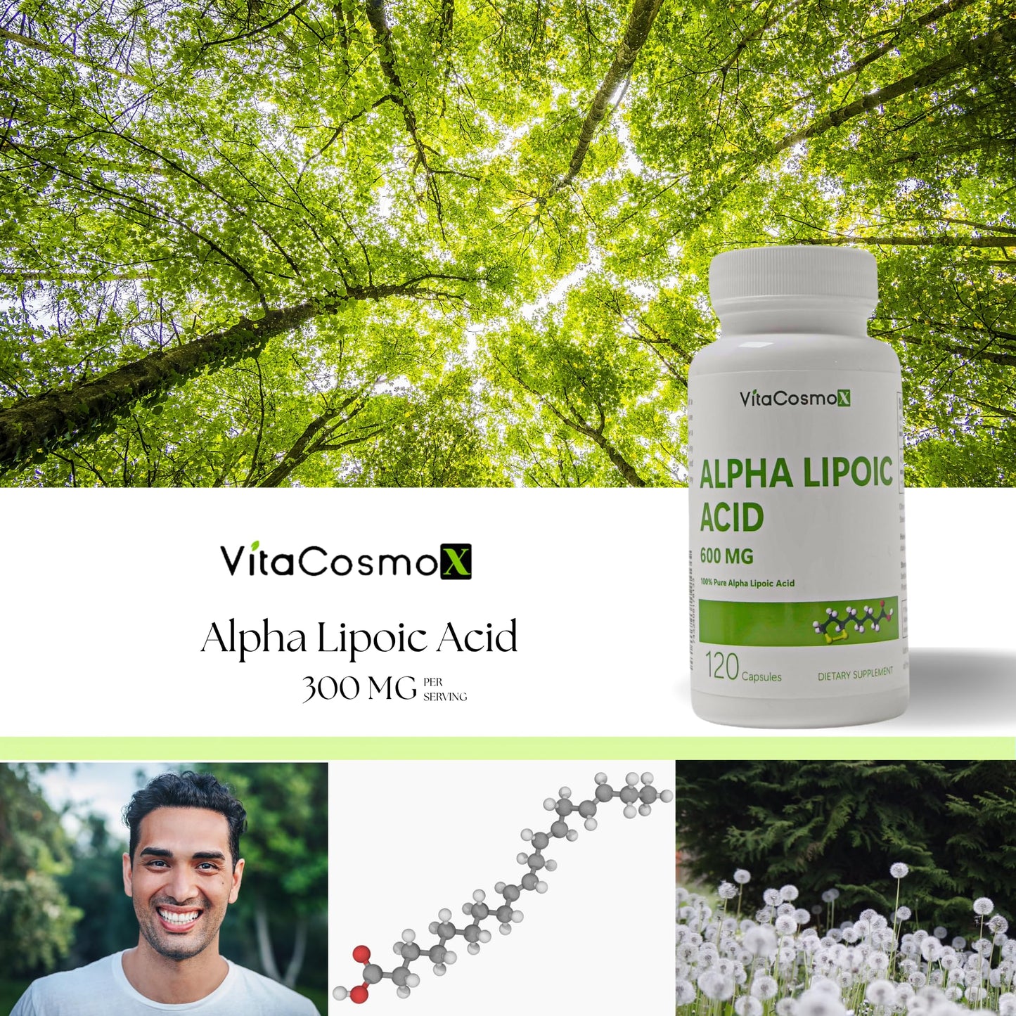 VitaCosmoX Alpha Lipoic Acid Supplement Capsule 120 Capsules