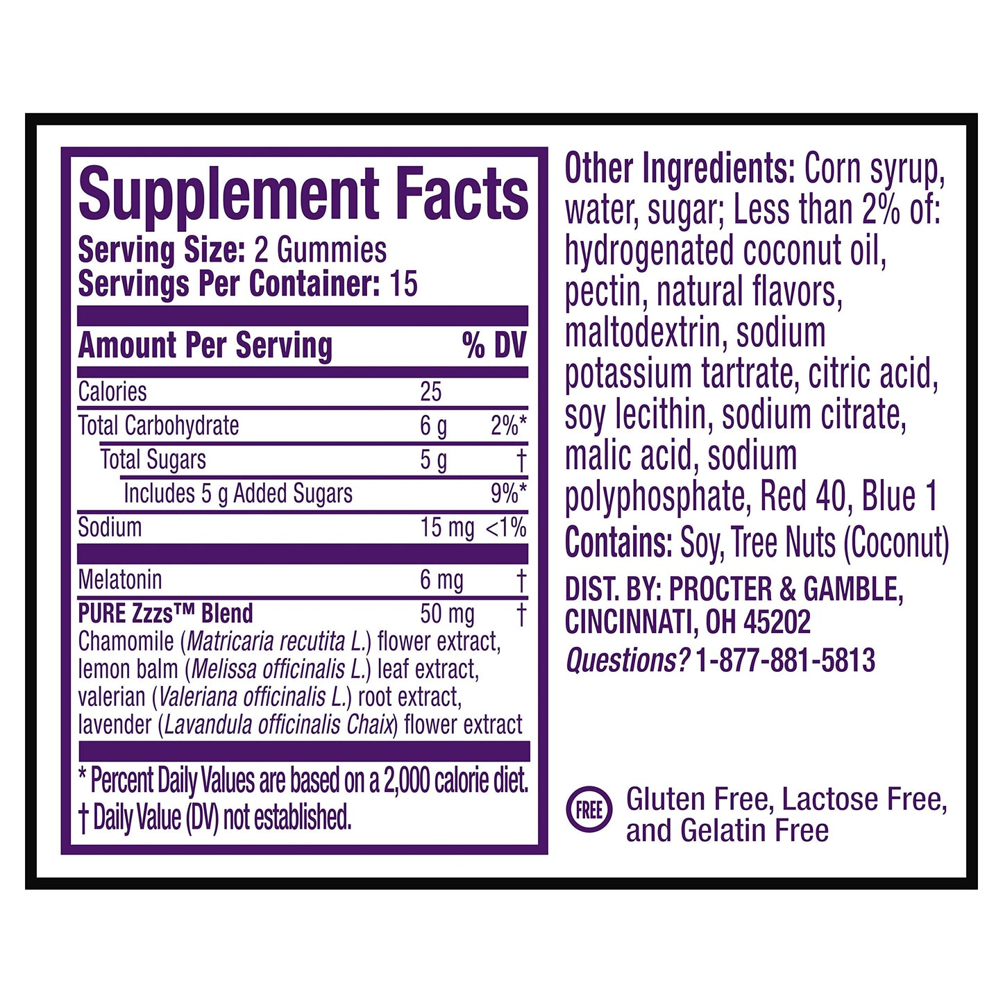 ZzzQuil Pure Zzzs Melatonin Gummies with Chamomile, Lavender, & Valerian Root, 60 Gummies