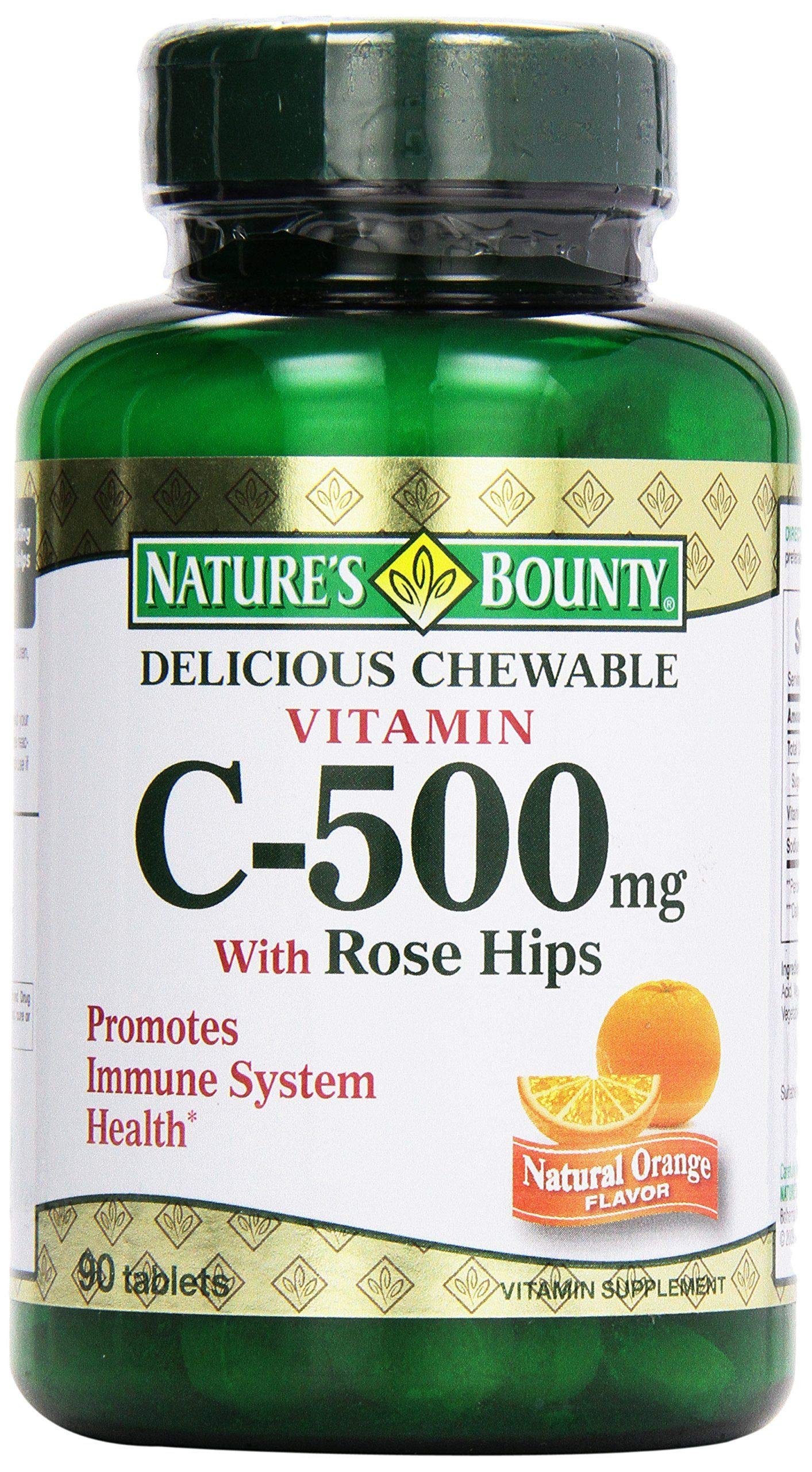 Nature's Bounty Vitamin C Complex 500 mg Chewable Tablets with Rose Hips, 90 Count