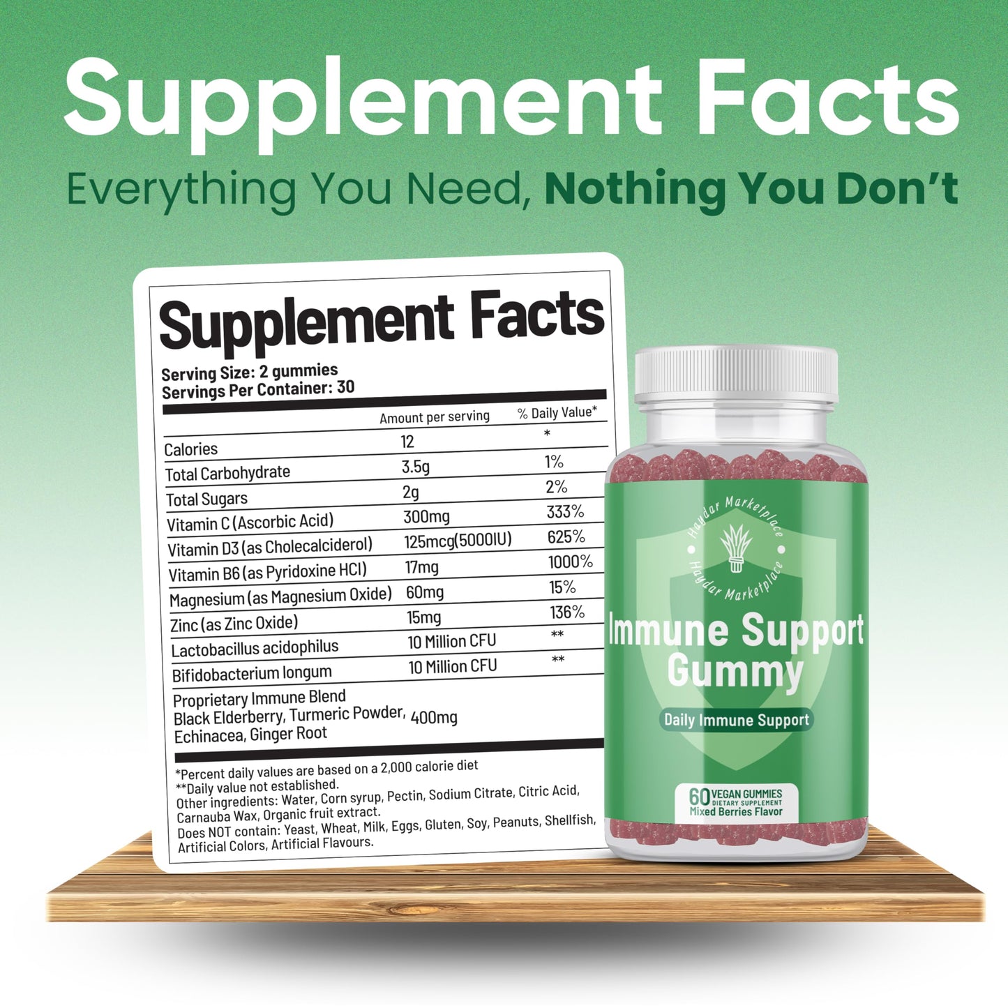 Haydar Marketplace Immune Boosters for Adults Gummies 60 Ct