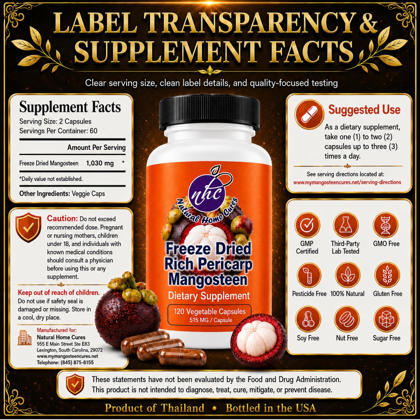 Natural Home Cures Mangosteen Supplement Capsules, 360 Capsules