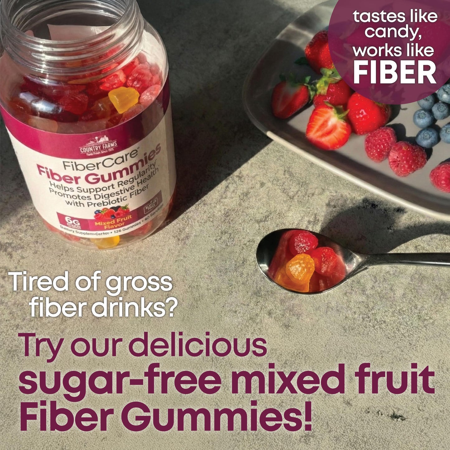 Country Farms Fiber Care Prebiotic Gummies, 240 Count