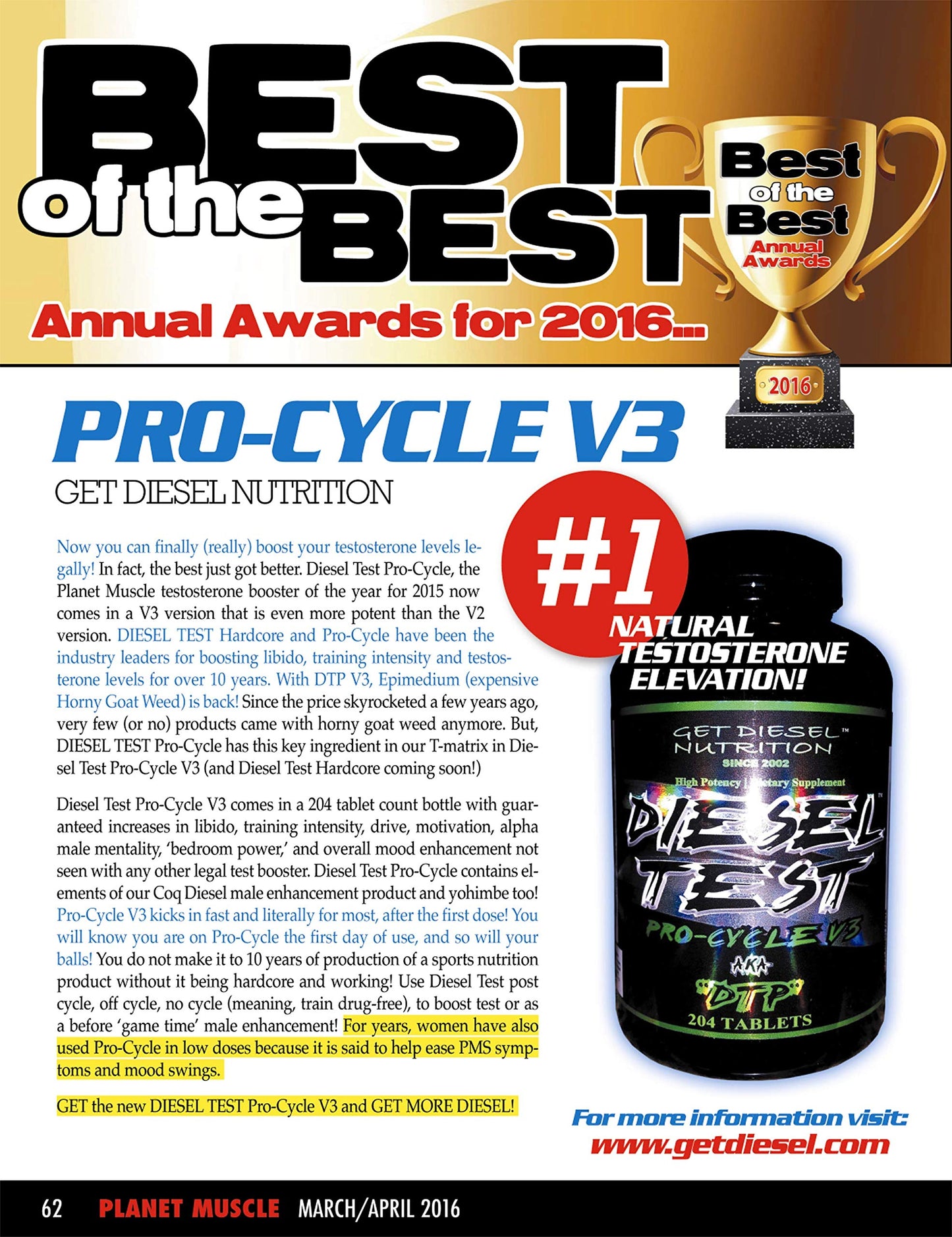 GET DIESEL NUTRITION Diesel Test Procycle Tablets, 145 Count