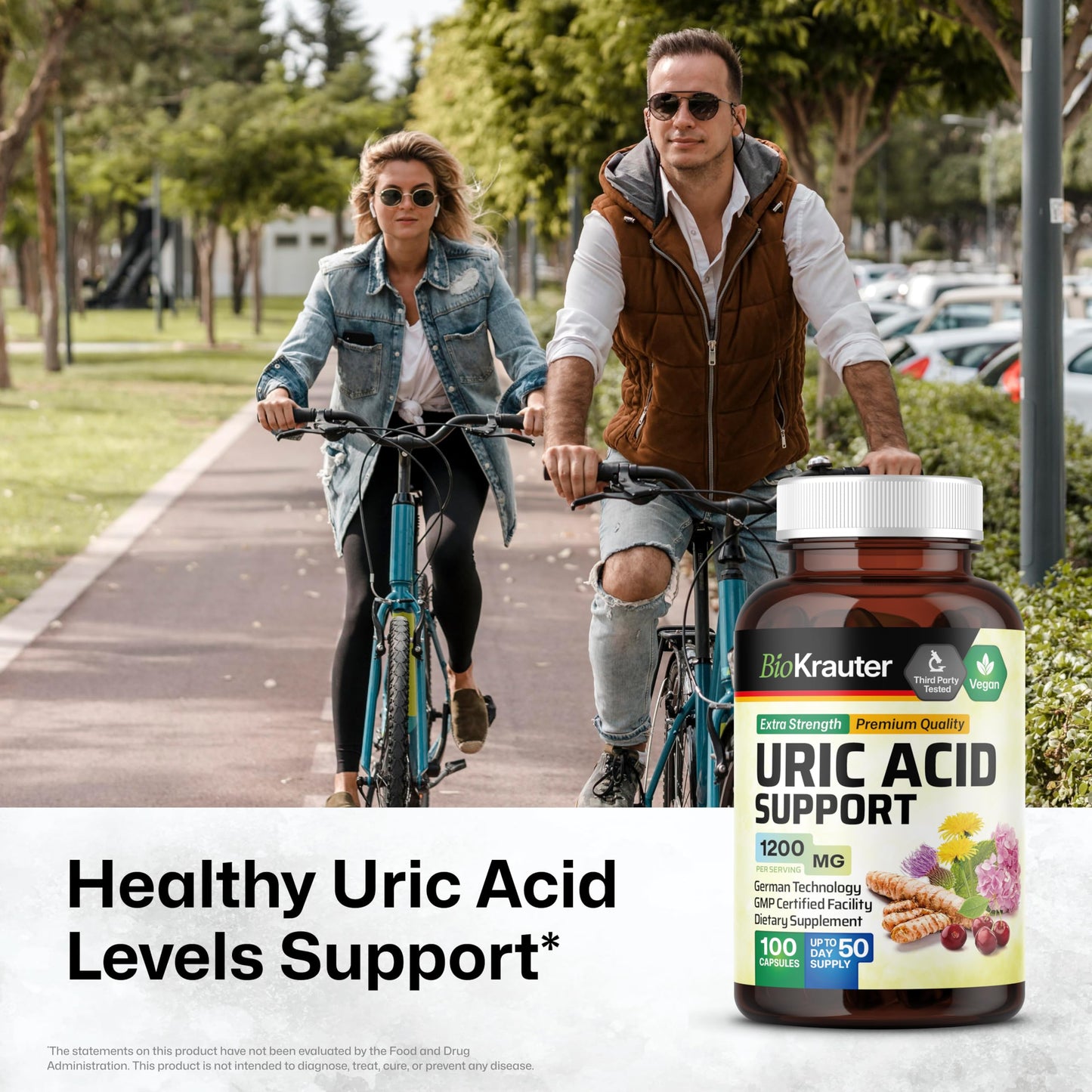 BIO KRAUTER 7-in-1 Uric Acid Support Supplement with Tart Cherry, Dandelion Root, Cranberry & Celery Seed – Herbal Kidney Support with Milk Thistle & Turmeric 1200 mg, 100 Capsules