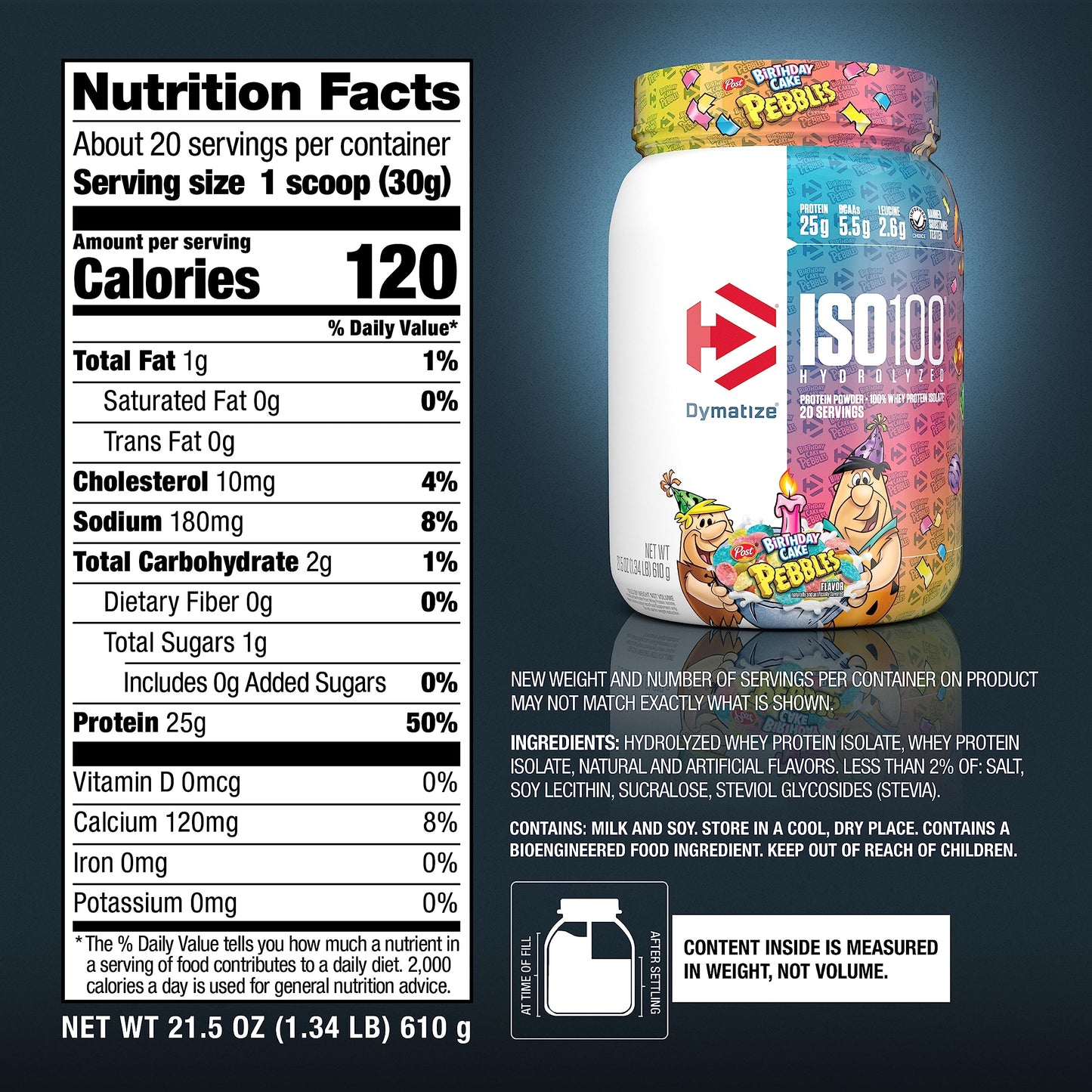 Dymatize ISO100 Birthday Cake Pebbles Whey Protein Isolate Powder, 1.34 Pound