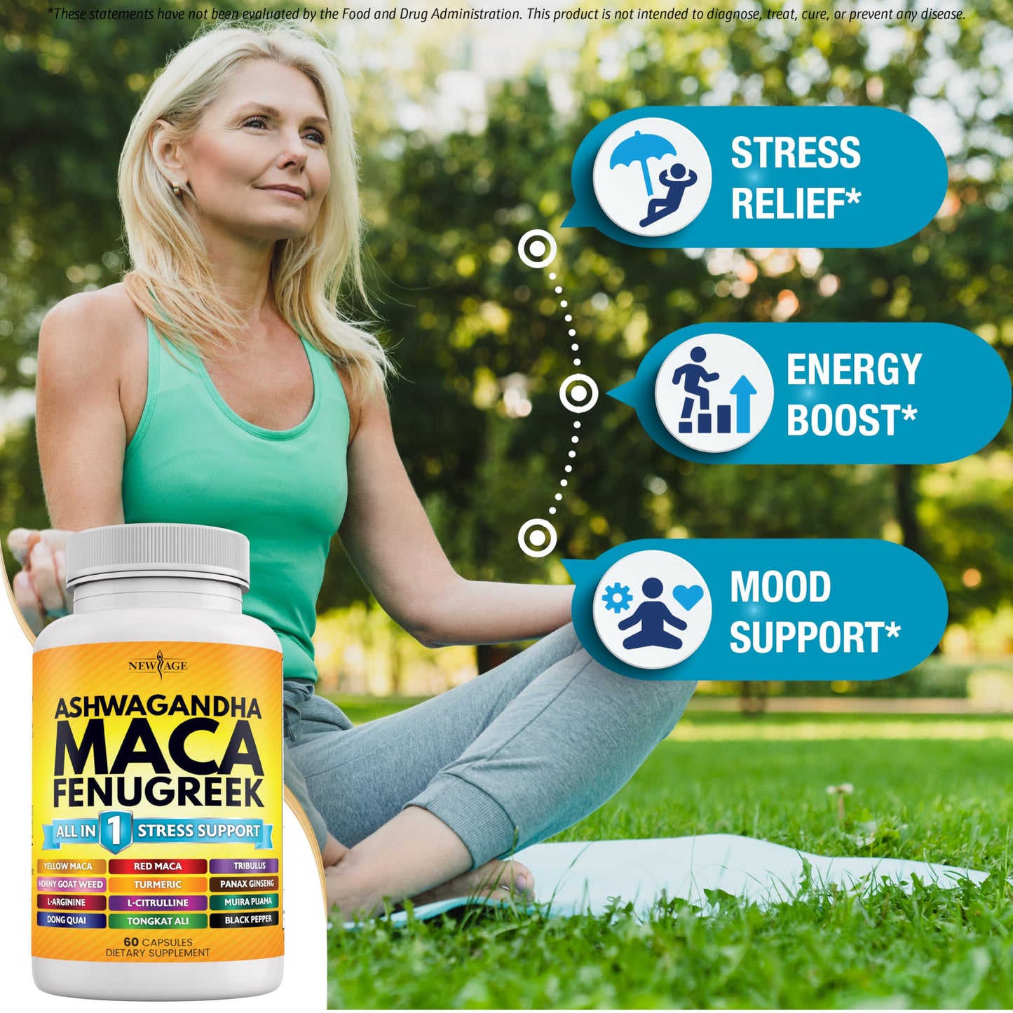 NEW AGE Ashwagandha Maca Root Fenugreek Tongkat Ali Ginseng Capsule 120