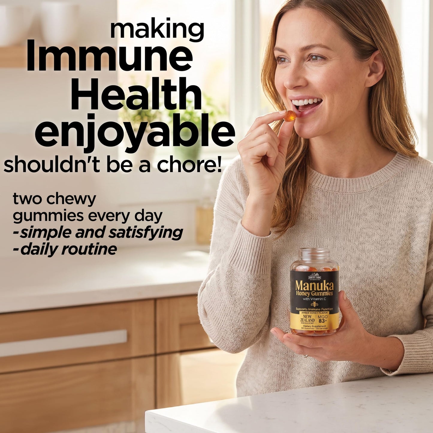 Country Farms Manuka Honey Gummies with Vitamin C – New Zealand MGO 83+ – Immune Support, 60 Gummies