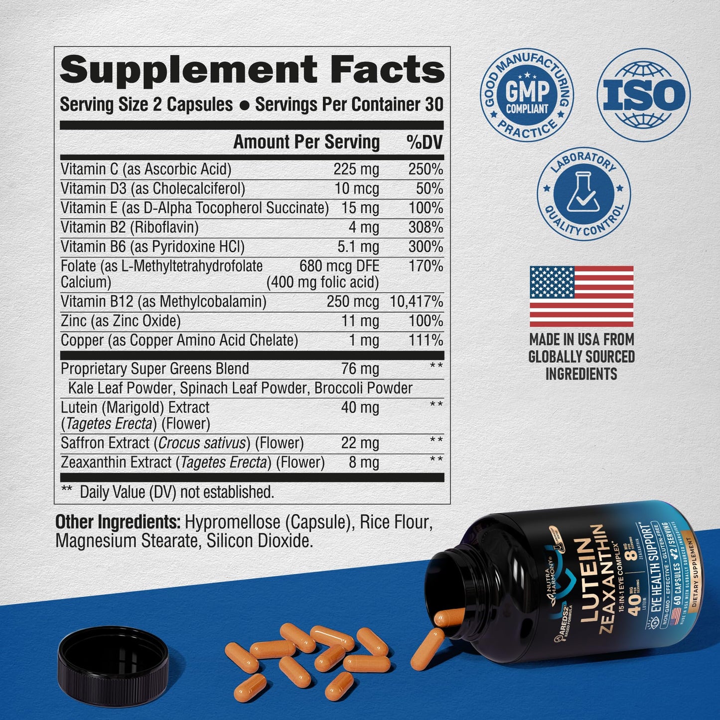 NUTRAHARMONY Eye Vitamins Lutein and Zeaxanthin Supplements Capsule 60 Capsules