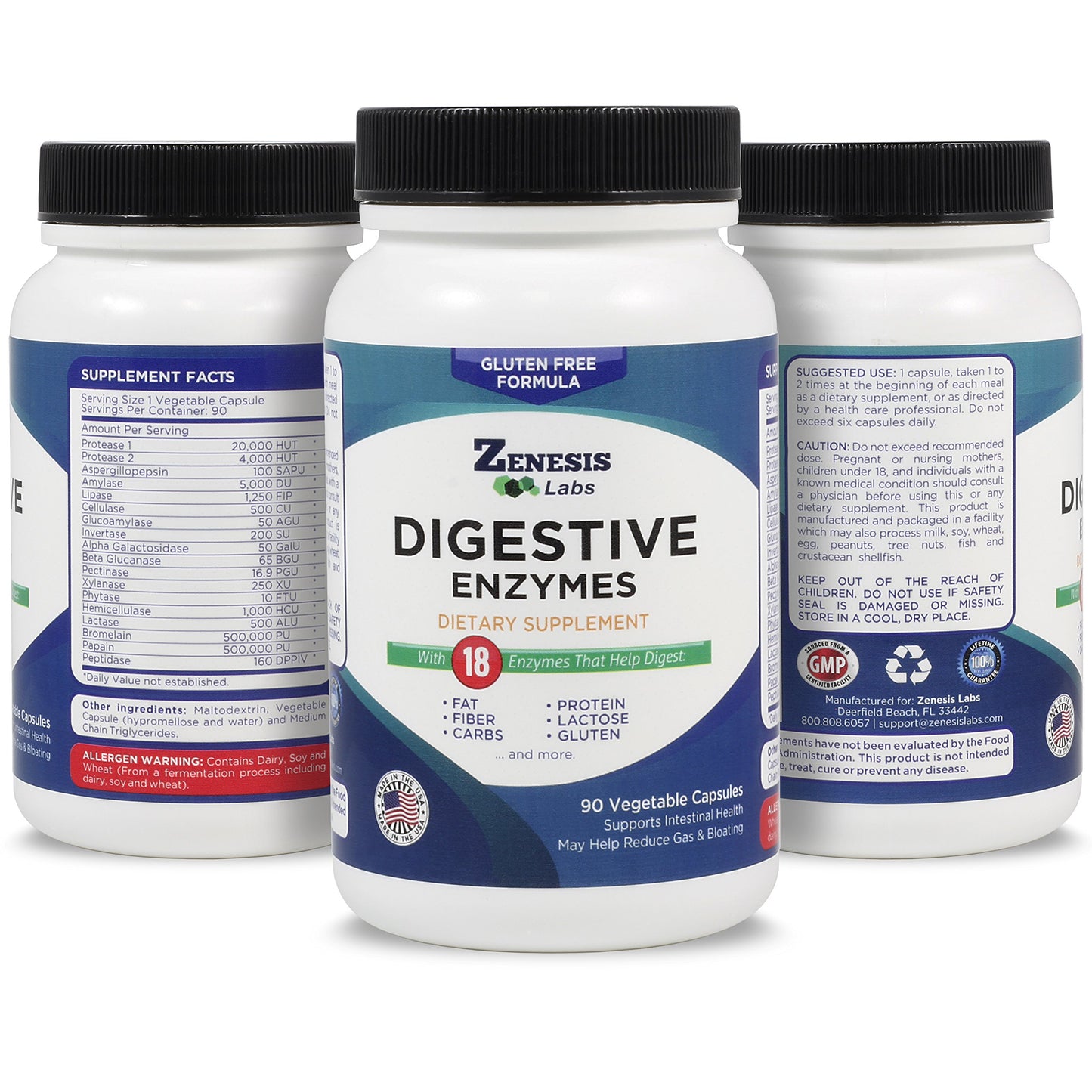 Zenesis Labs Digestive Enzymes with Amylase, Bromelain, Protease, Lipase, & 14 Other Enzymes 90 Capsules