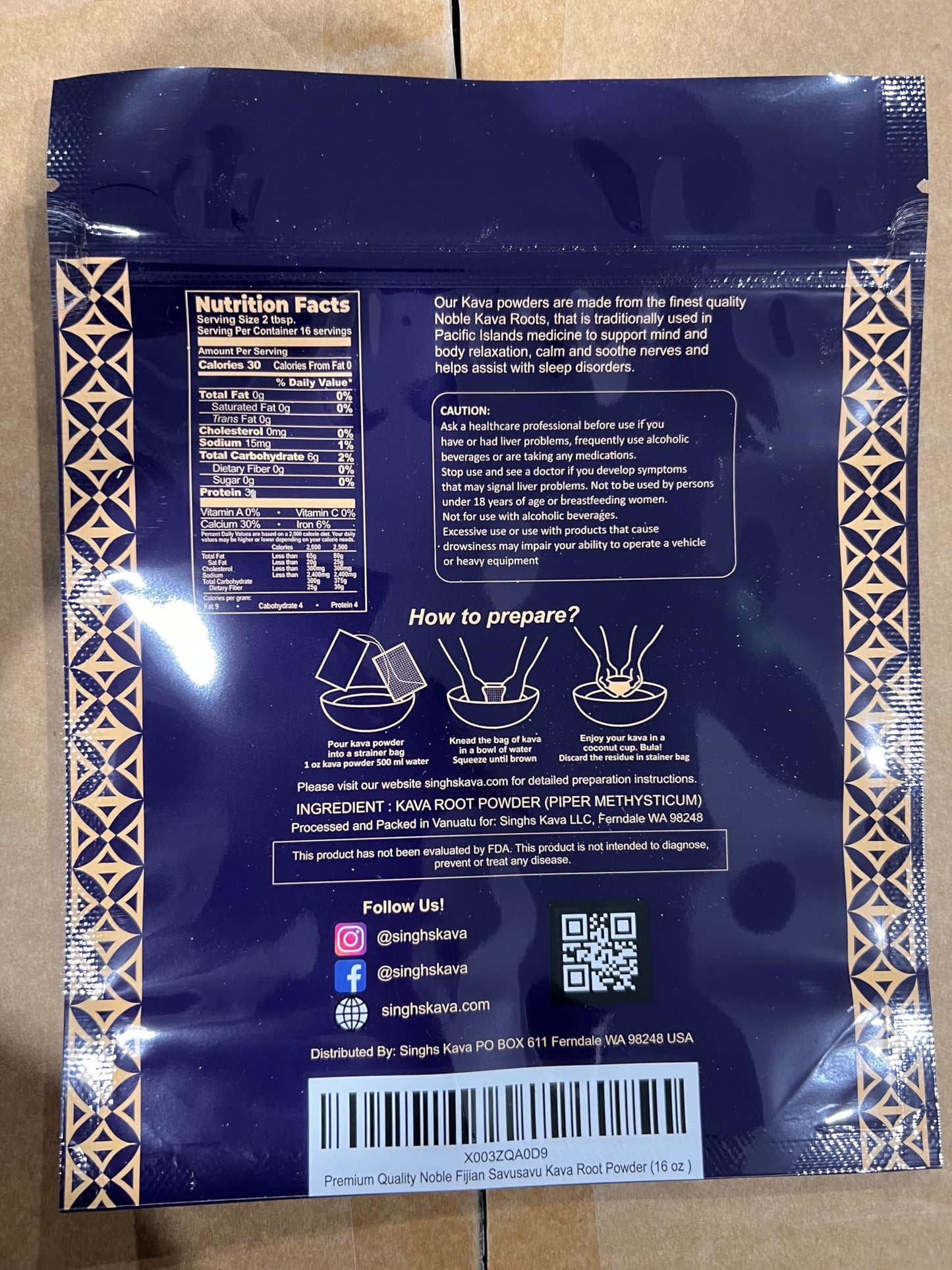 SINGHS Noble Fiji Kava Savusavu Kava Powder 16oz