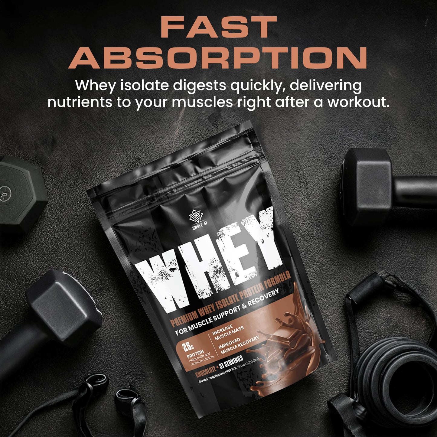 Swole AF Whey Isolate Protein Formula Powder, Chocolate, 2.04 lb