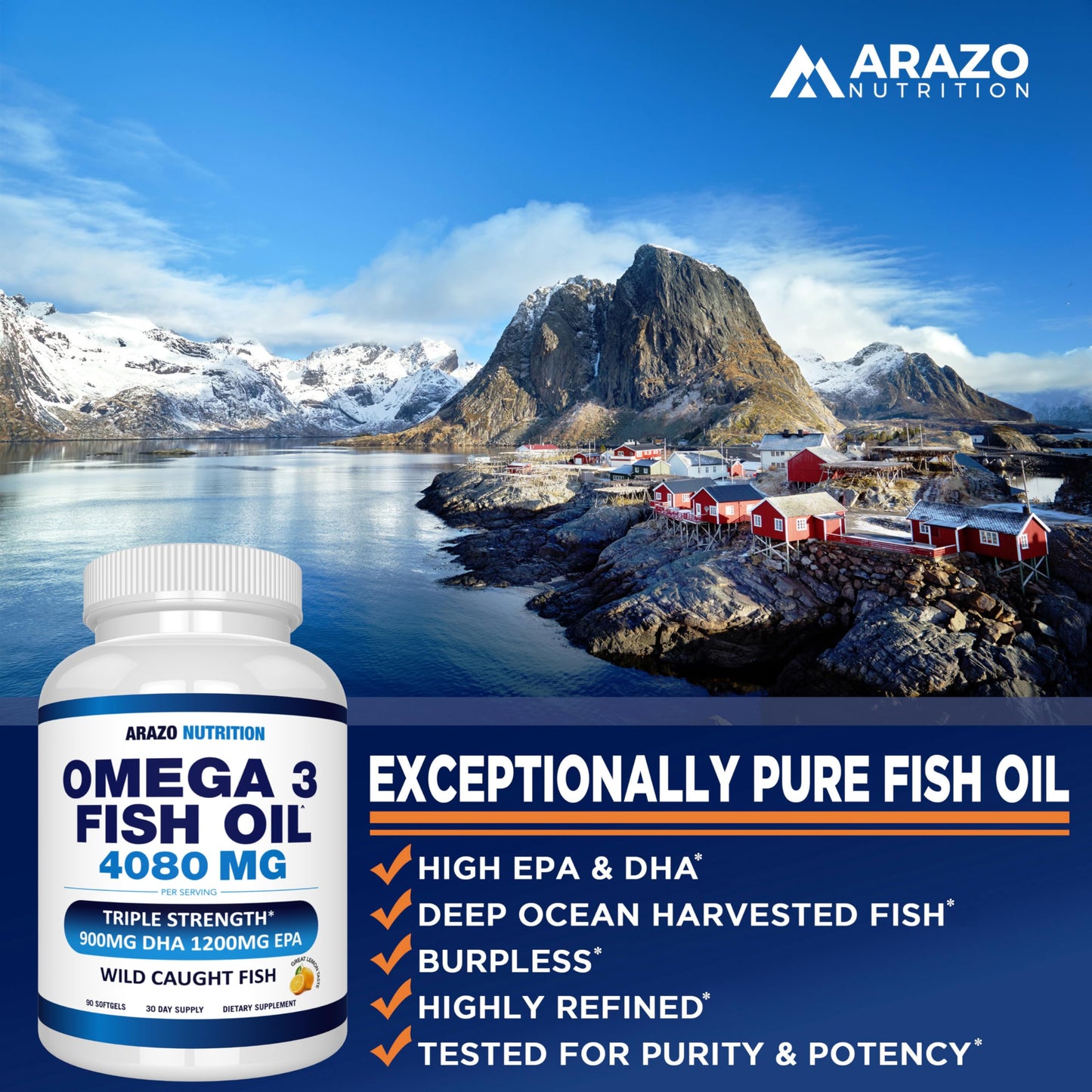 Arazo Nutrition Wild Caught Omega-3 Fish Oil Concentrate Softgels 90 Count