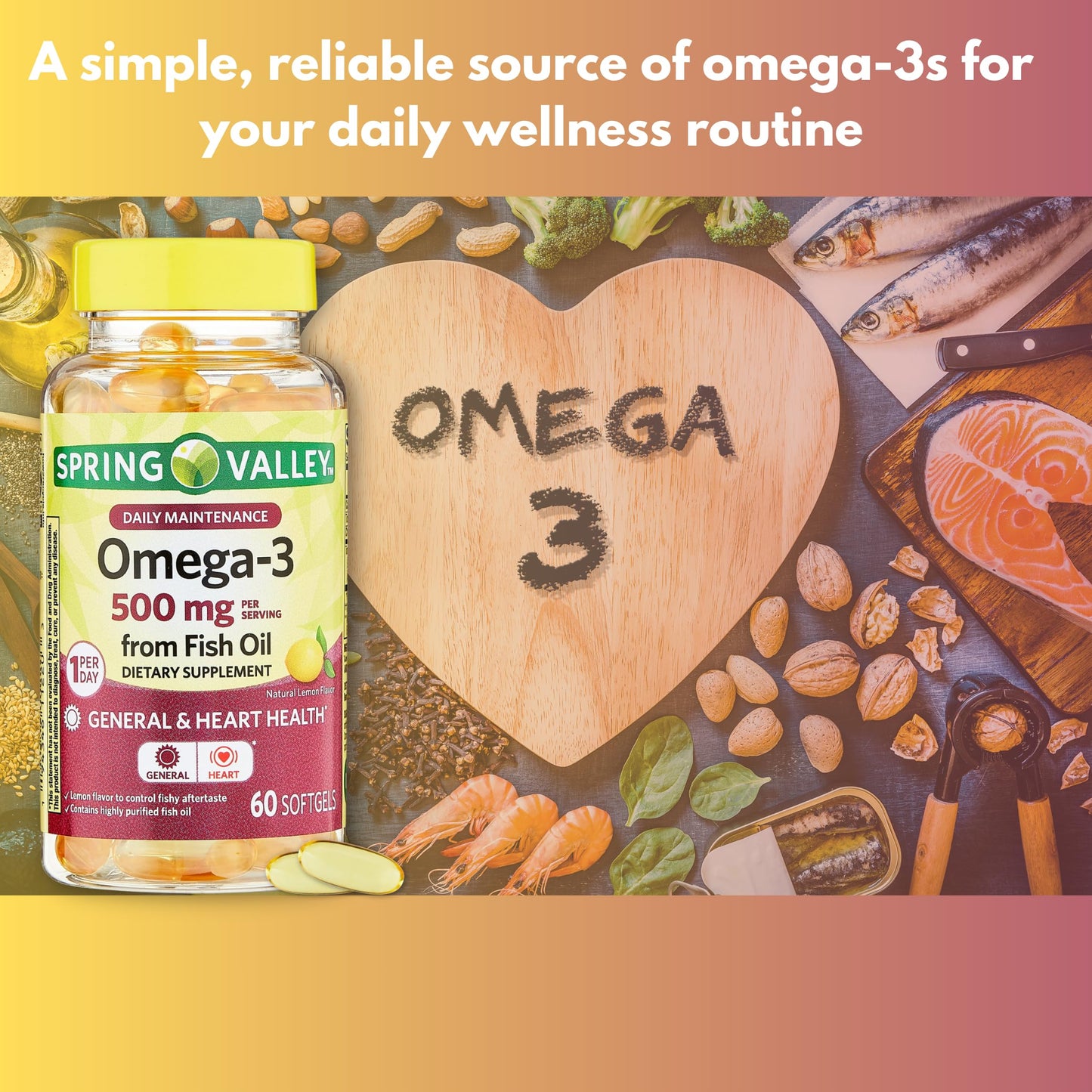 FUSION SHOP STORE Omega-3 500mg Fish Oil Softgels, 60 Count