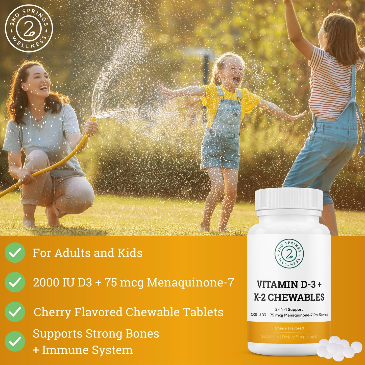 2nd Springs Women's Daily 7 Essentials Vitamin D3 + K2 Adaptogen Complex Bundle Chewables 180