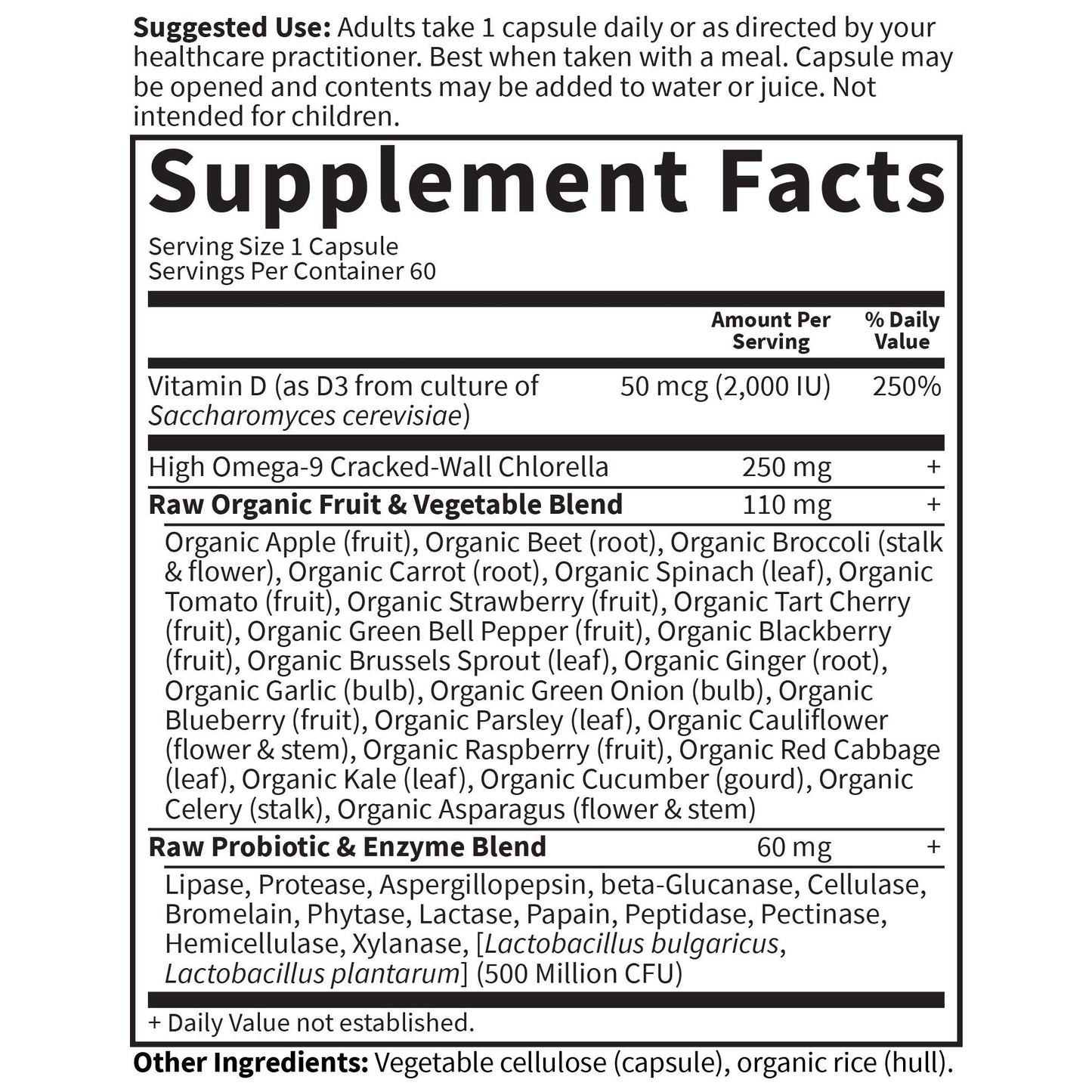 Garden of Life Vitamin Code Raw D3 Vitamin D 2,000 IU, Raw Whole Food D3 with Chlorella, Fruit, Veggies & Probiotics for Bone & Immune Health, Capsules, 60 Count