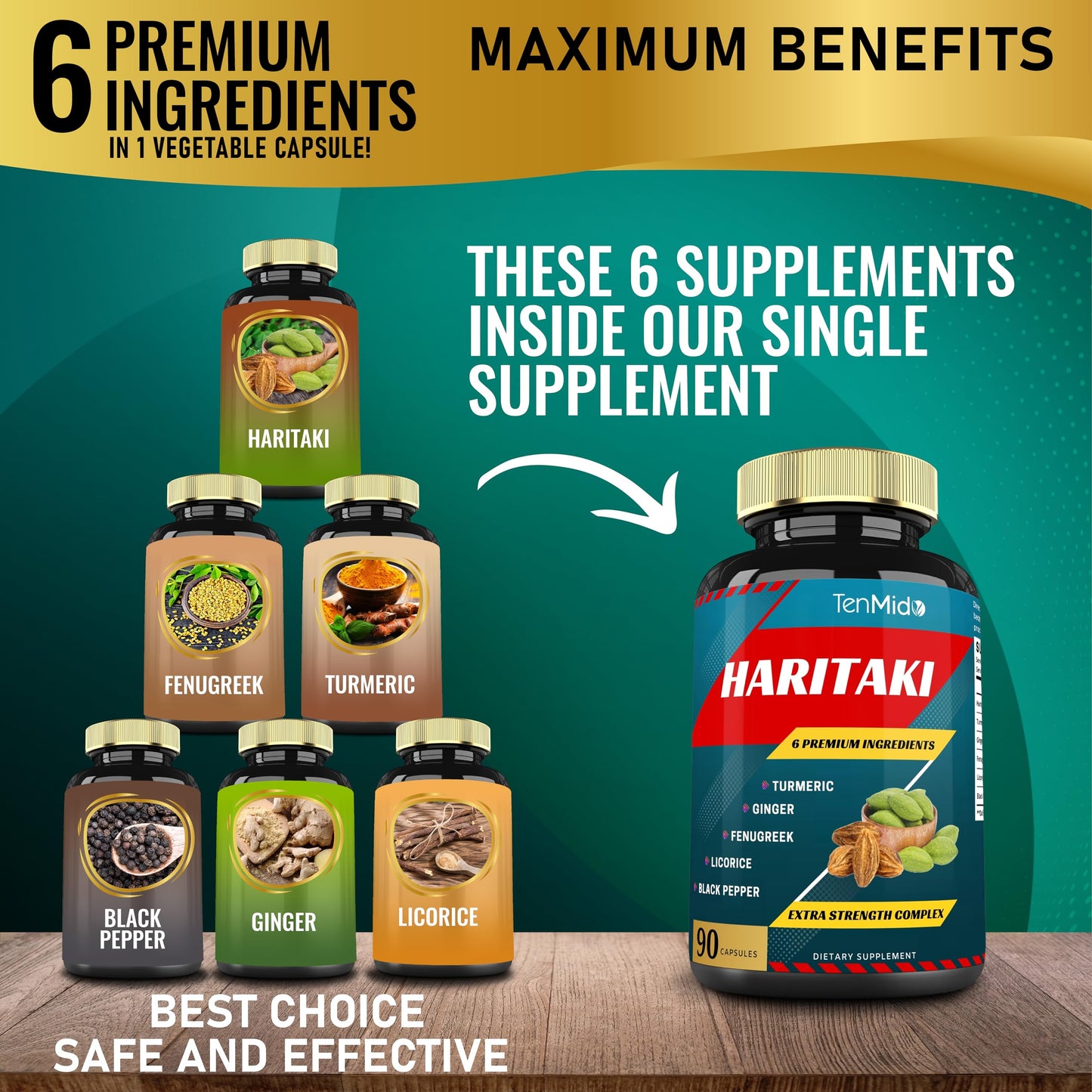 Tenmido Haritaki Supplements Extract Capsules, 90 Count
